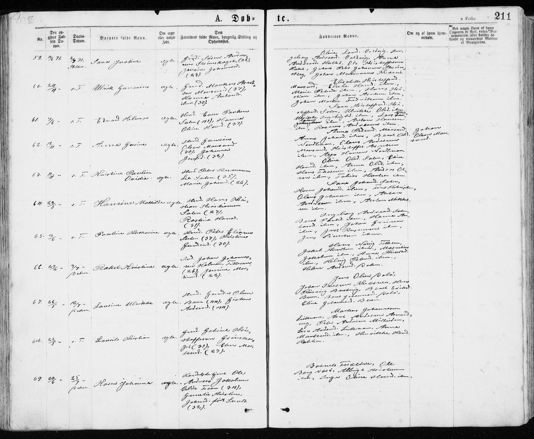 Ministerialprotokoller, klokkerbøker og fødselsregistre - Sør-Trøndelag, AV/SAT-A-1456/640/L0576: Parish register (official) no. 640A01, 1846-1876, p. 211