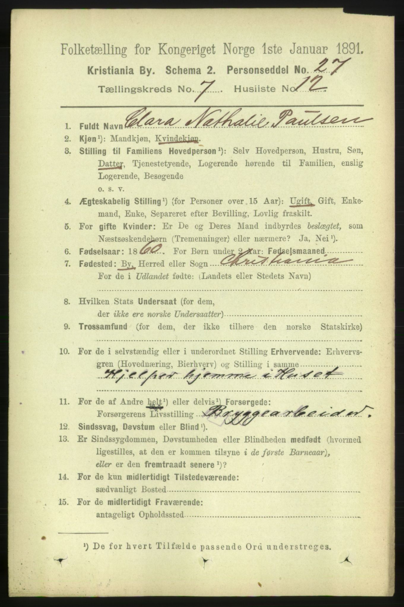 RA, 1891 census for 0301 Kristiania, 1891, p. 2912