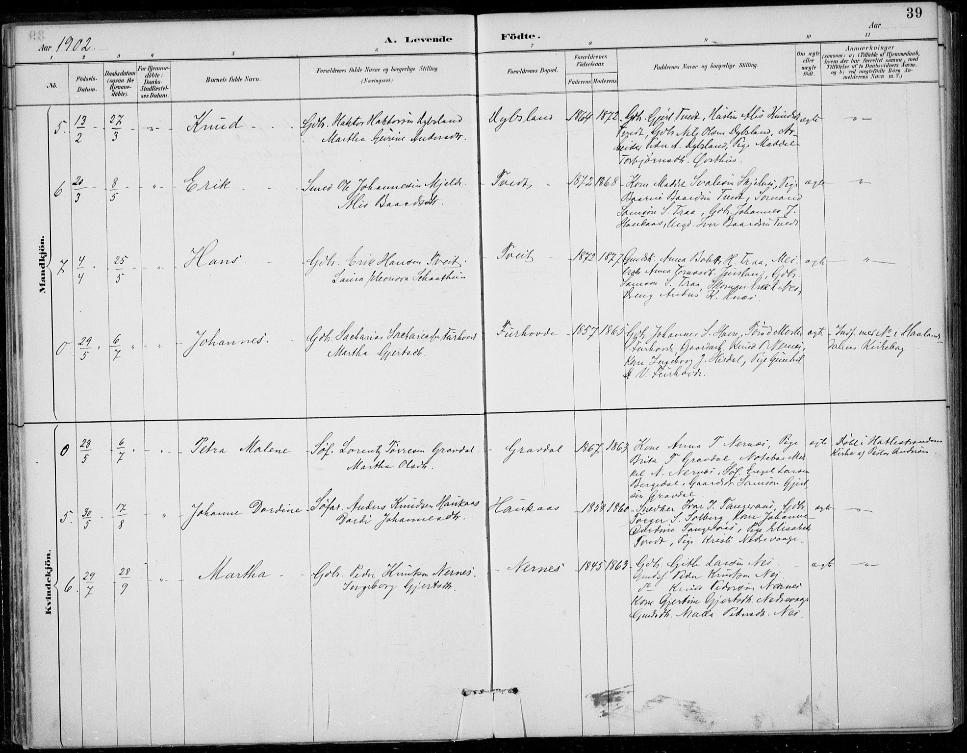 Strandebarm sokneprestembete, SAB/A-78401/H/Haa: Parish register (official) no. D  1, 1886-1912, p. 39