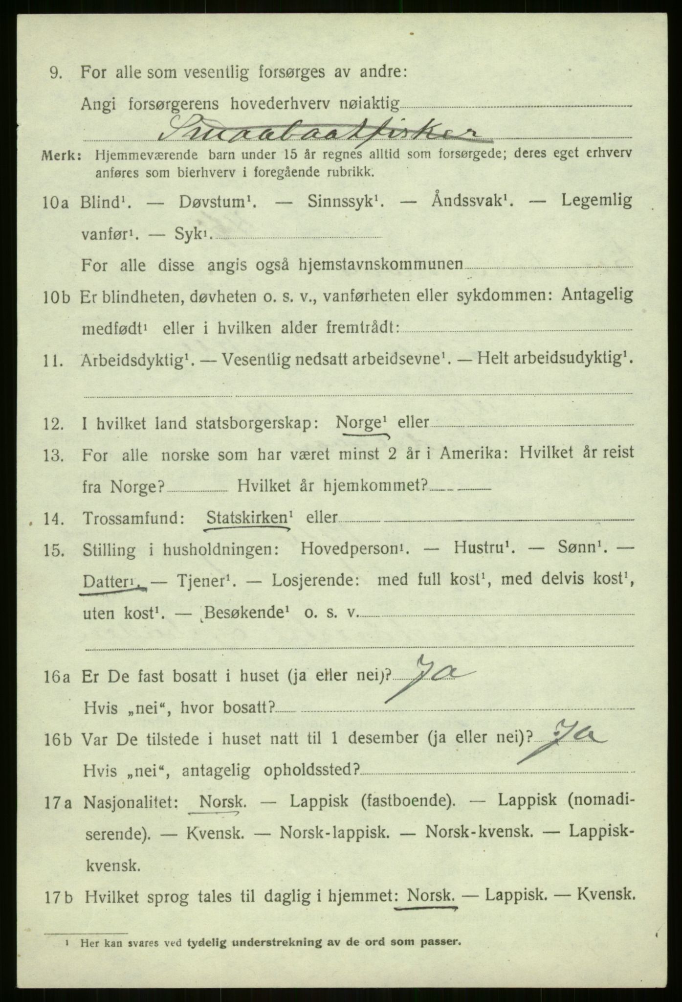 SATØ, 1920 census for Berg, 1920, p. 2140