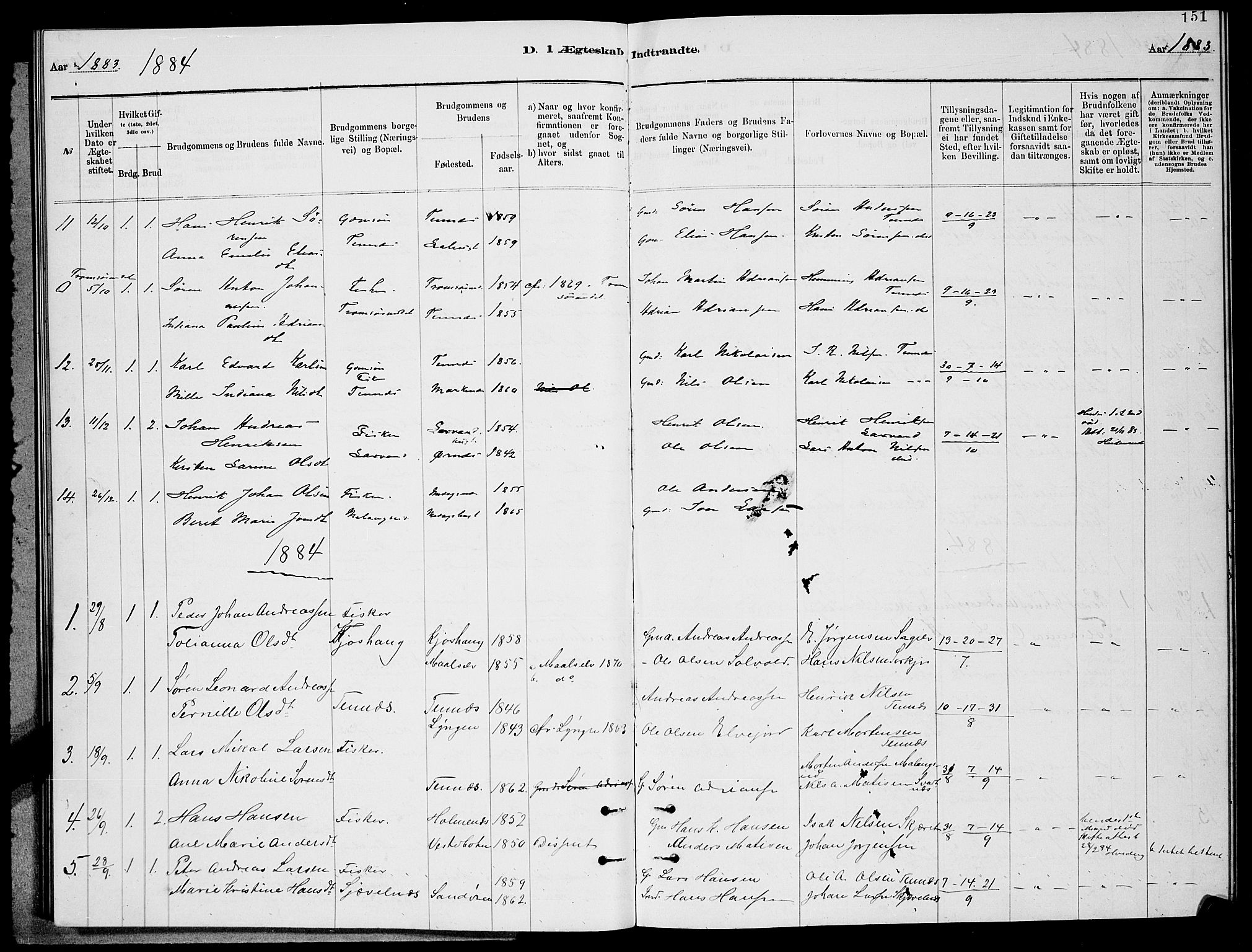 Balsfjord sokneprestembete, SATØ/S-1303/G/Ga/L0007klokker: Parish register (copy) no. 7, 1878-1889, p. 151