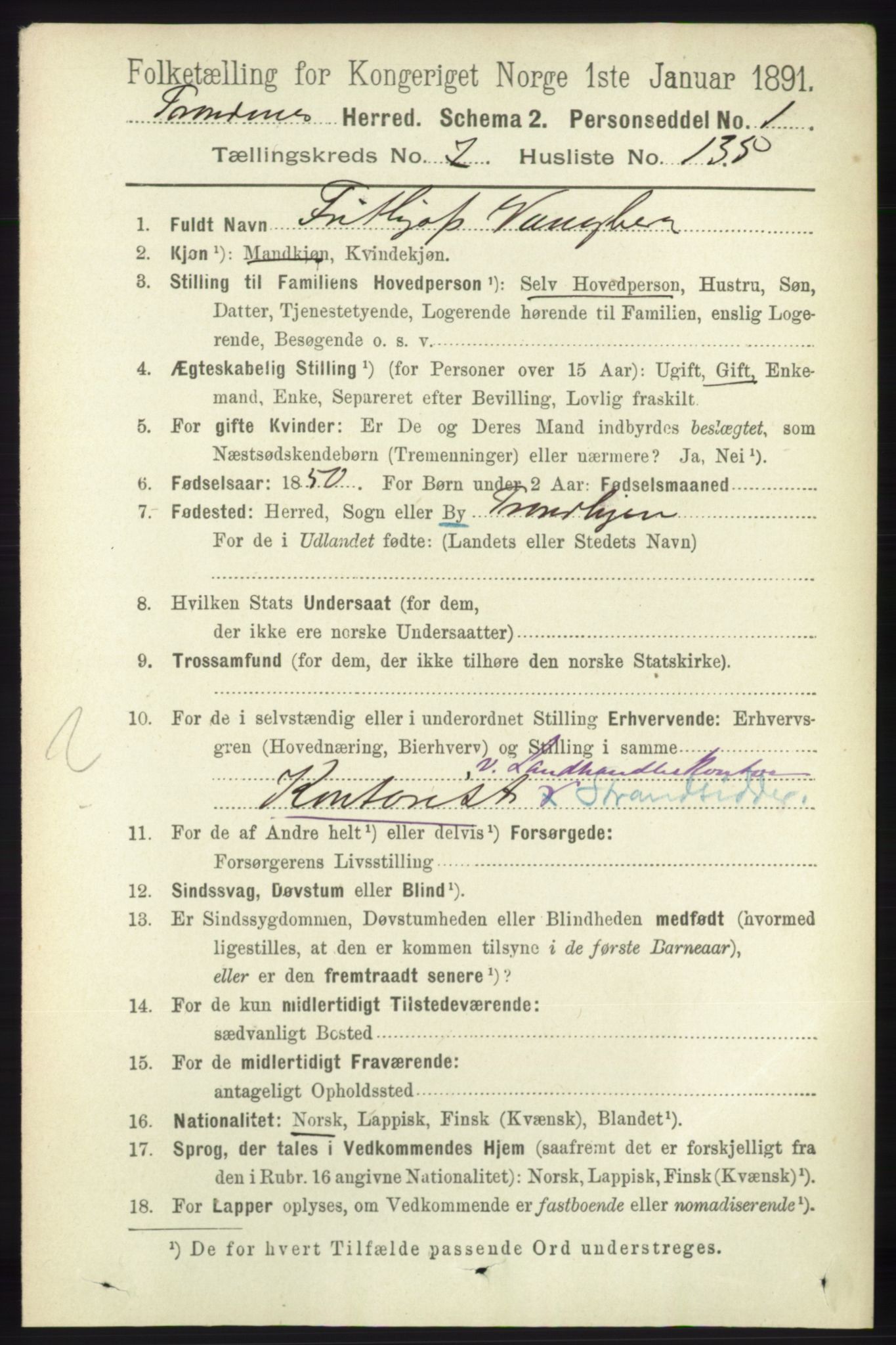 RA, 1891 census for 1914 Trondenes, 1891, p. 5338