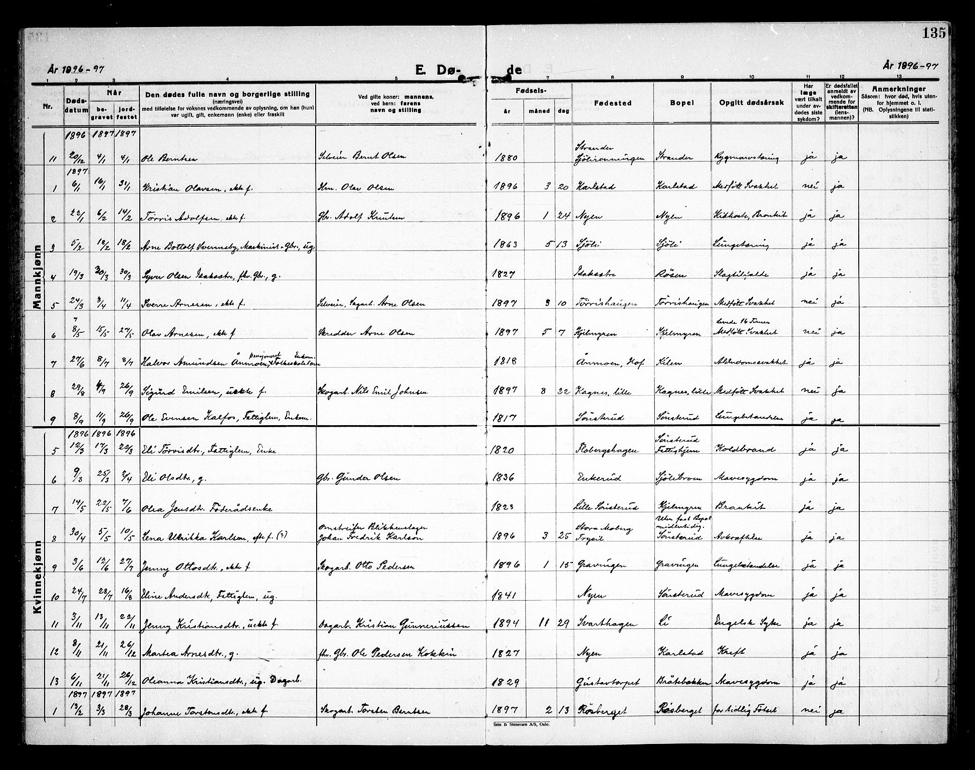 Åsnes prestekontor, SAH/PREST-042/H/Ha/Haa/L0000D: Parish register (official) no. 0B, 1890-1929, p. 135