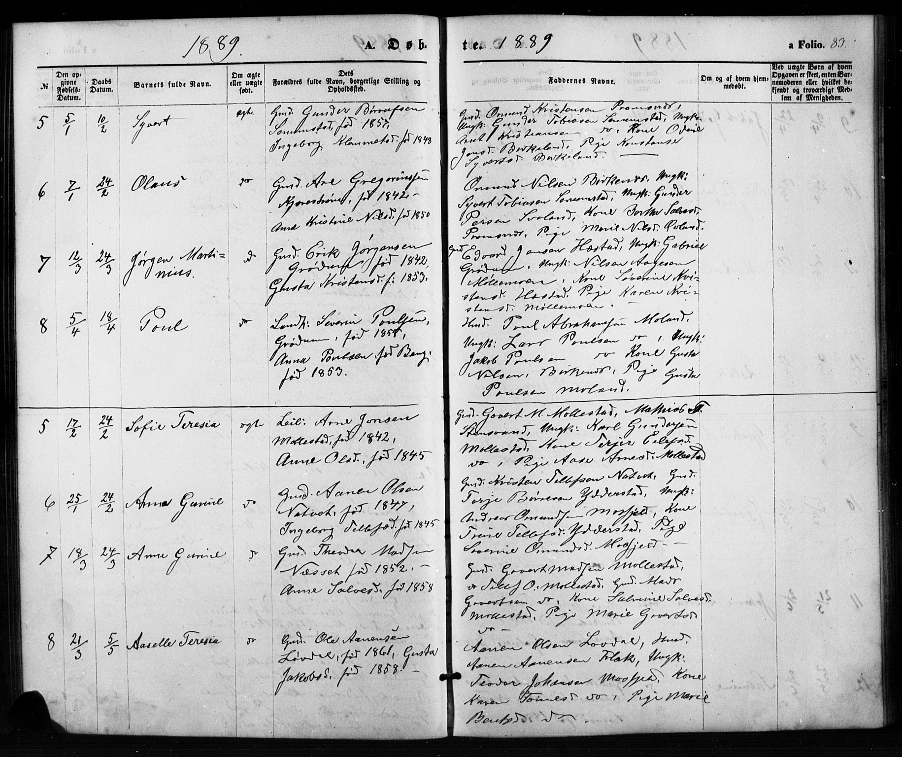 Birkenes sokneprestkontor, SAK/1111-0004/F/Fb/L0003: Parish register (copy) no. B 3, 1876-1892, p. 83