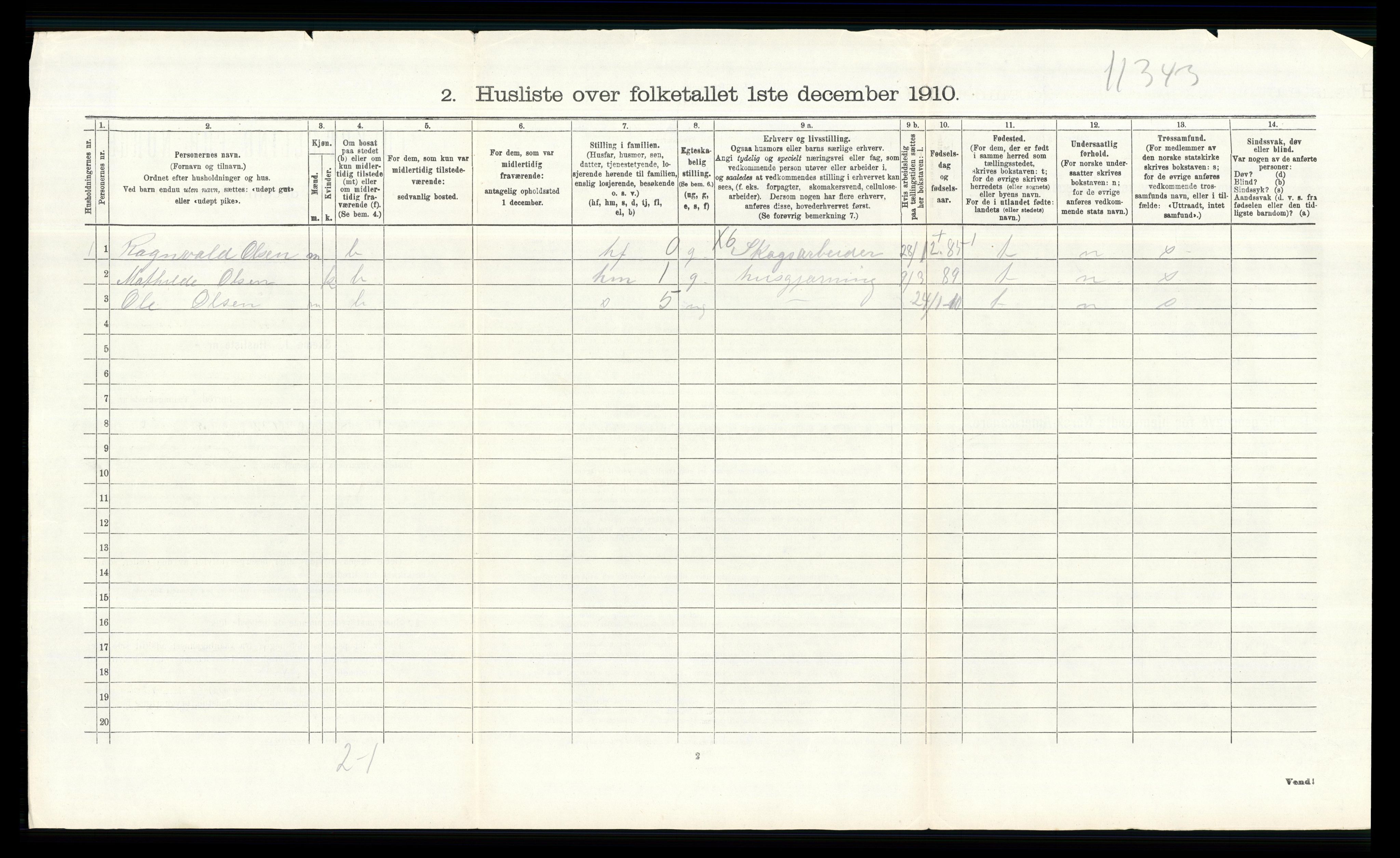 RA, 1910 census for Enebakk, 1910, p. 1098