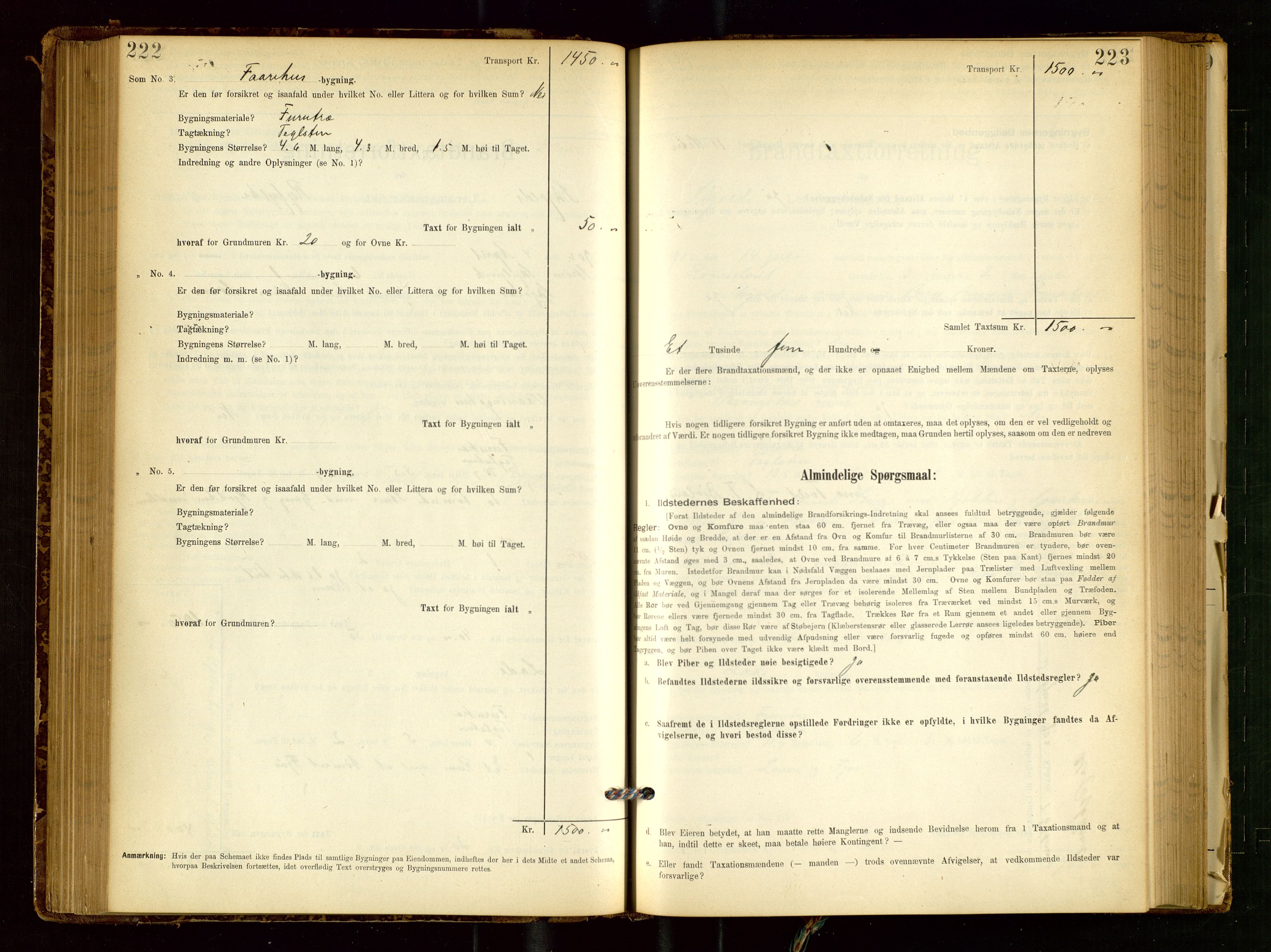 Skjold lensmannskontor, AV/SAST-A-100182/Gob/L0001: "Brandtaxationsprotokol for Skjold Lensmandsdistrikt Ryfylke Fogderi", 1894-1939, p. 222-223