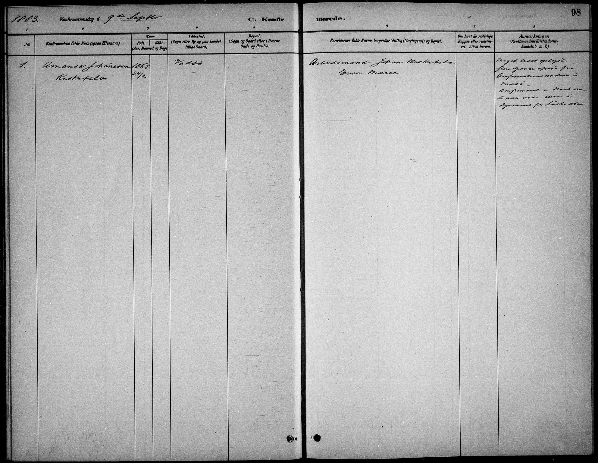 Kristiania tukthusprest Kirkebøker, AV/SAO-A-10881/F/Fa/L0005: Parish register (official) no. 5, 1879-1936, p. 98