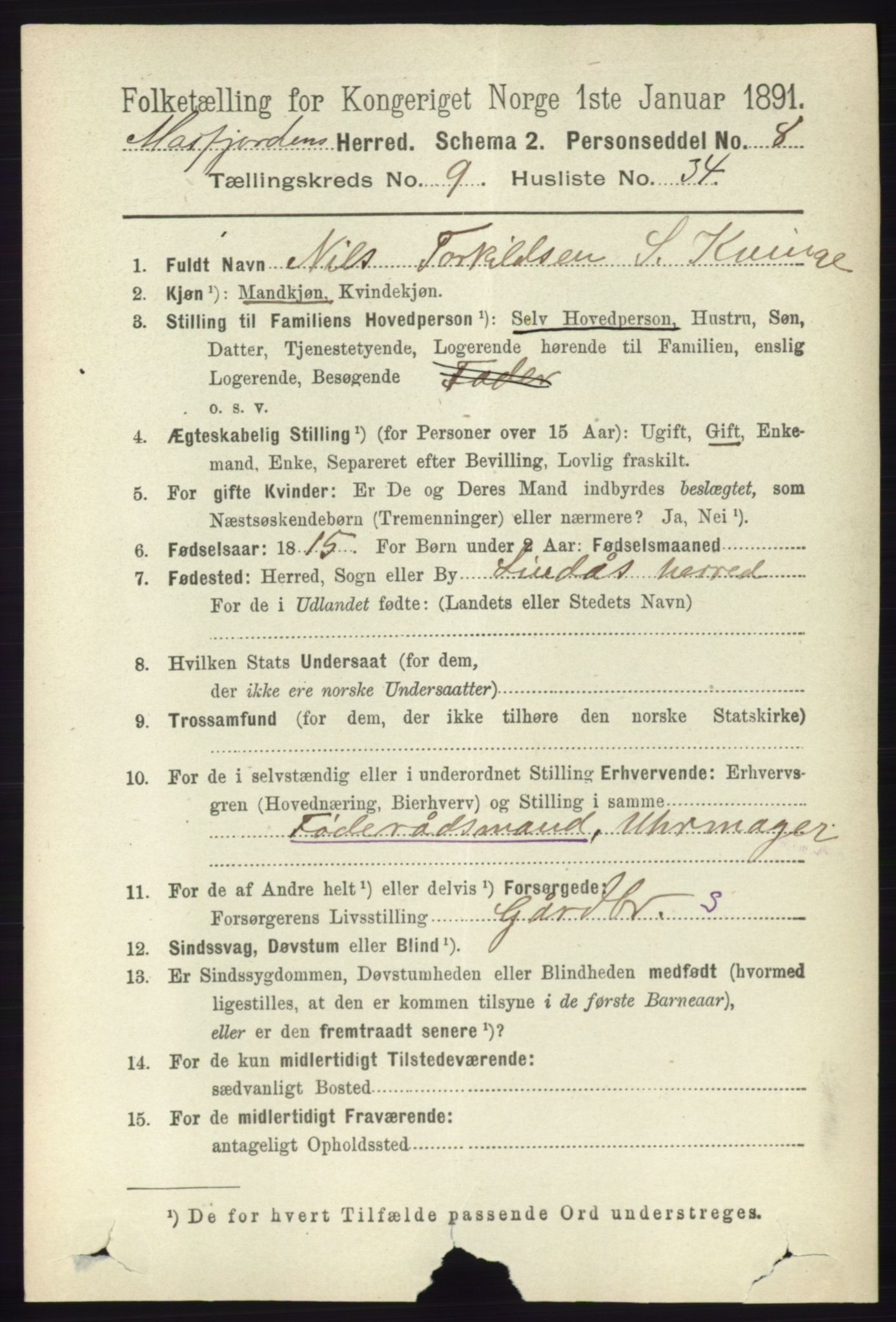 RA, 1891 census for 1266 Masfjorden, 1891, p. 1968