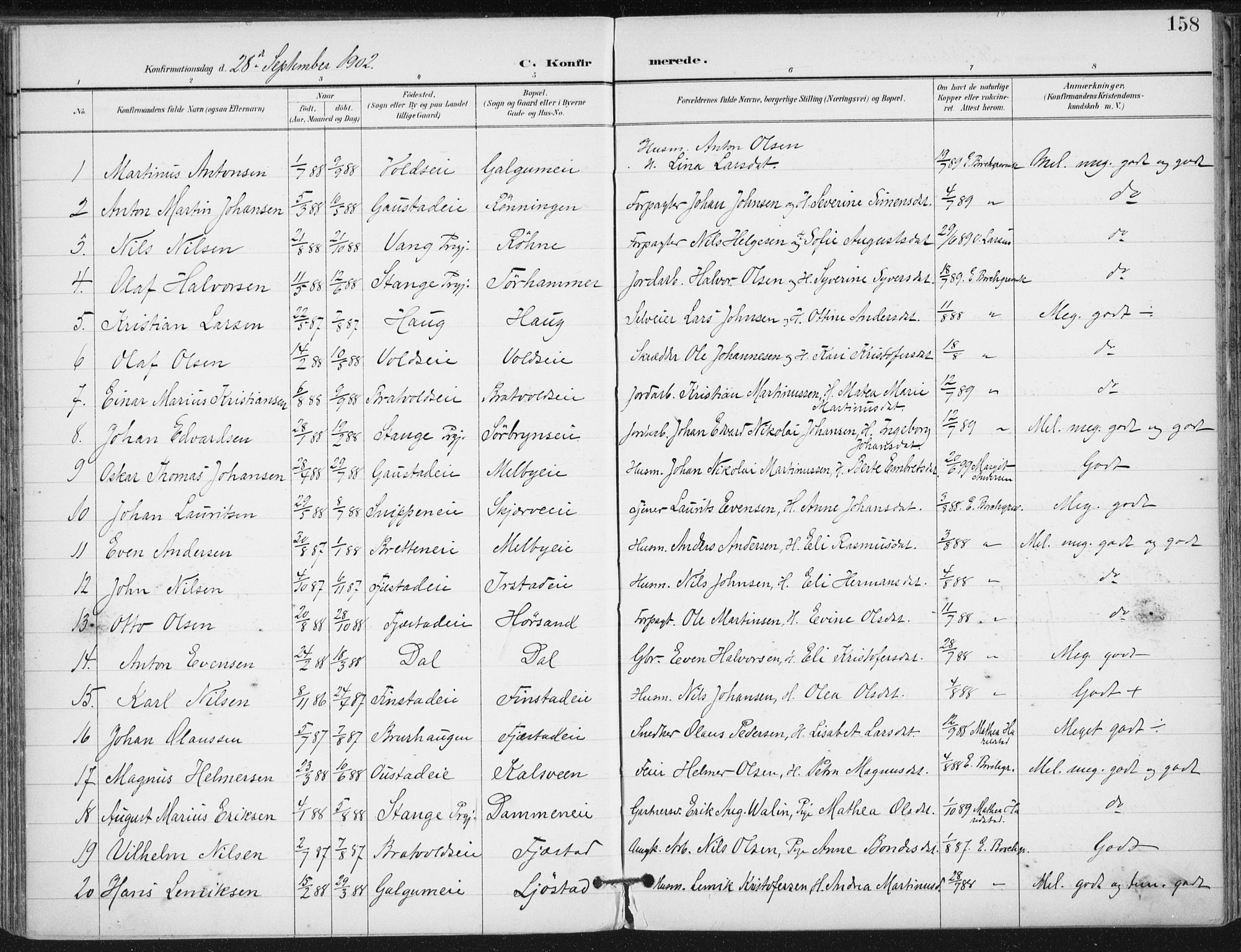 Romedal prestekontor, AV/SAH-PREST-004/K/L0011: Parish register (official) no. 11, 1896-1912, p. 158