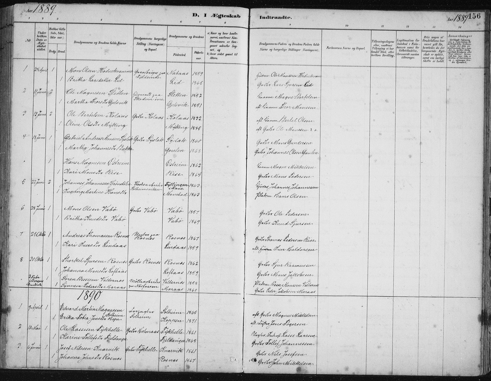 Lindås Sokneprestembete, SAB/A-76701/H/Hab: Parish register (copy) no. B 3, 1886-1914, p. 156