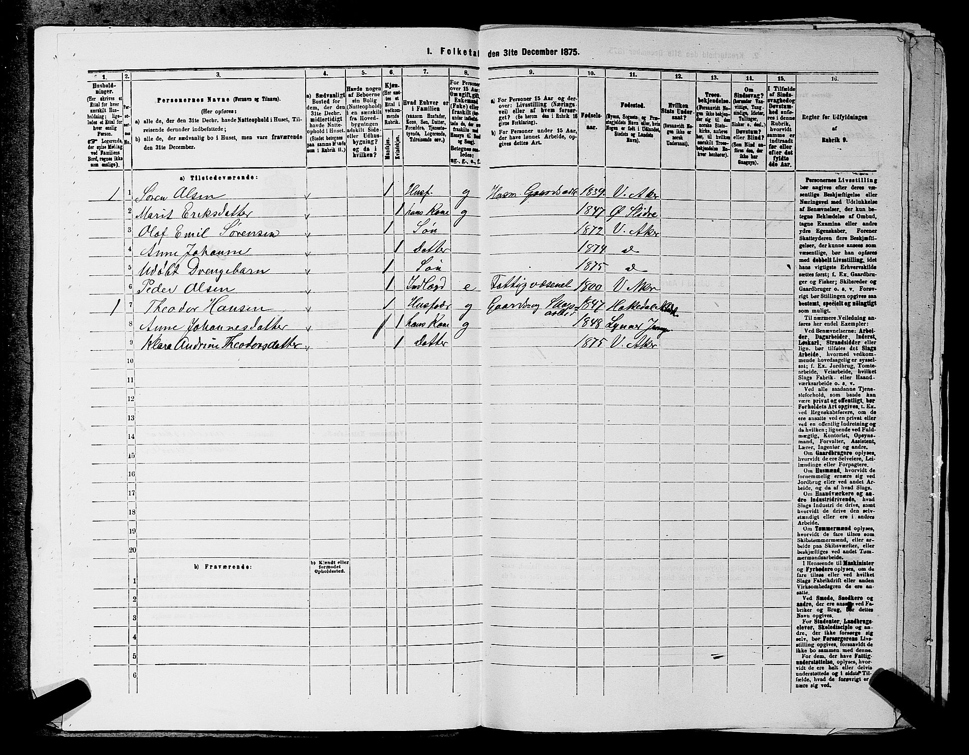 RA, 1875 census for 0218aP Vestre Aker, 1875, p. 1015