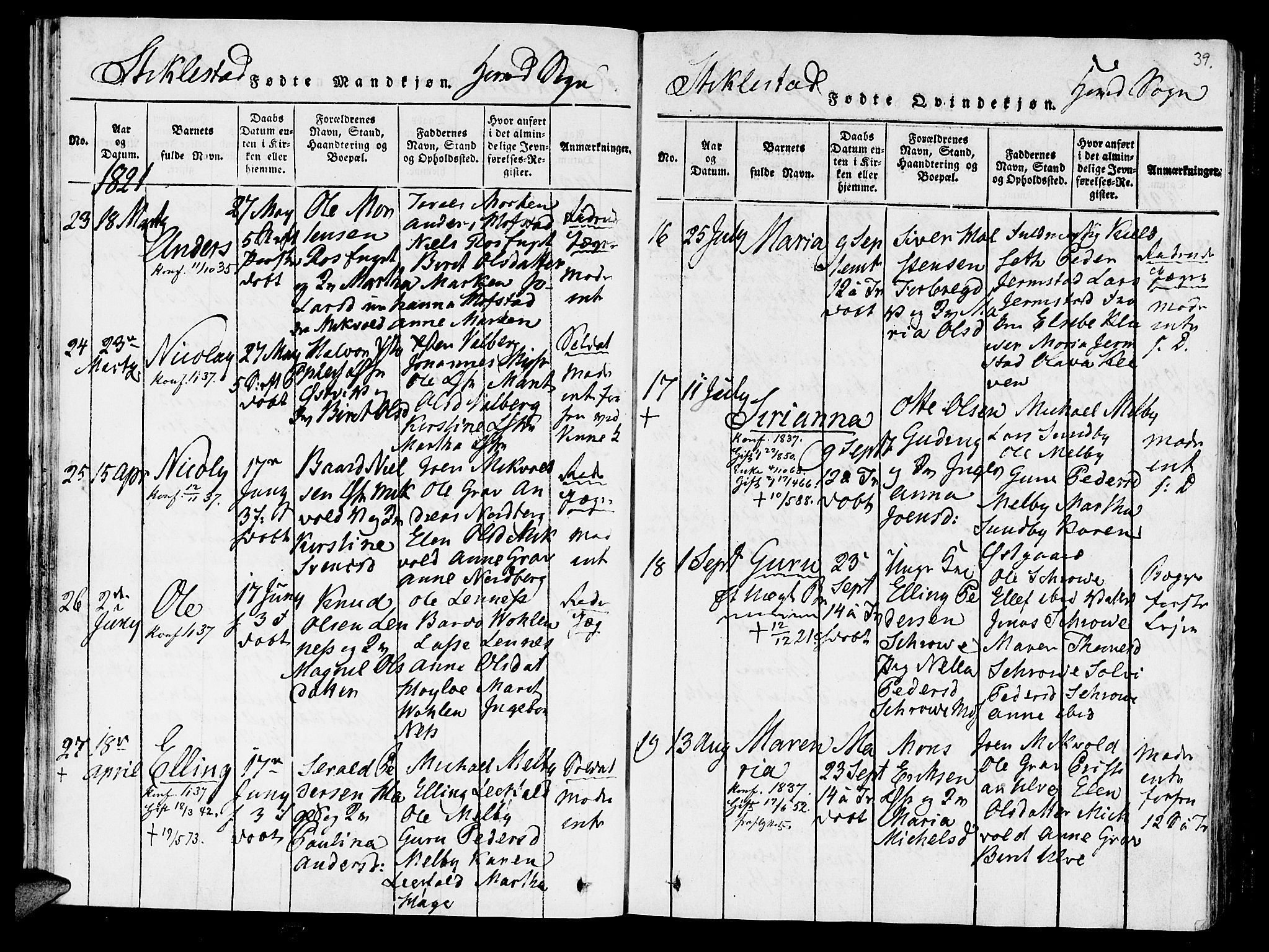 Ministerialprotokoller, klokkerbøker og fødselsregistre - Nord-Trøndelag, AV/SAT-A-1458/723/L0234: Parish register (official) no. 723A05 /1, 1816-1840, p. 39