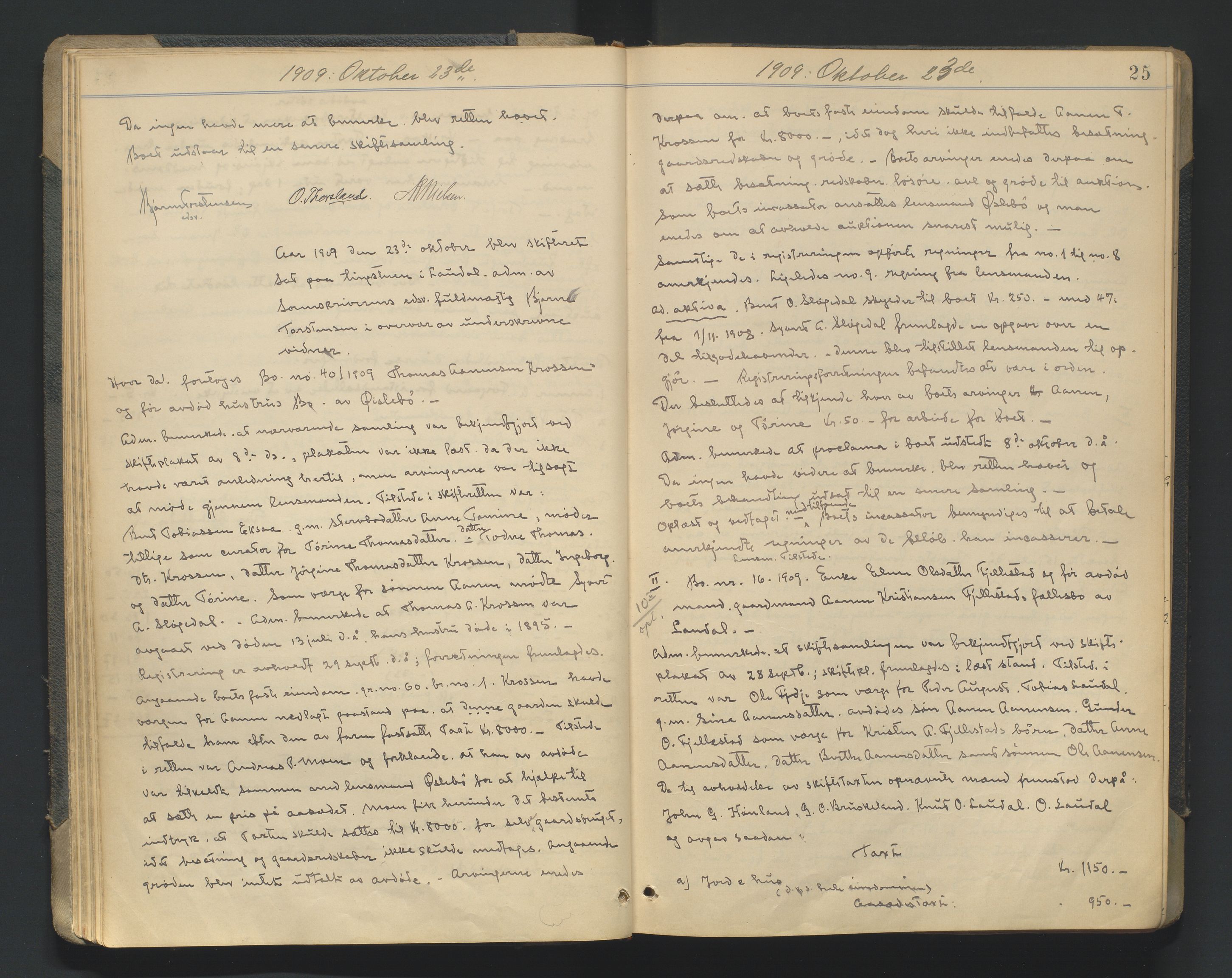 Mandal sorenskriveri, AV/SAK-1221-0005/001/H/Hc/L0081: Skifteforhandlingsprotokoll nr 13, 1909-1913, p. 25