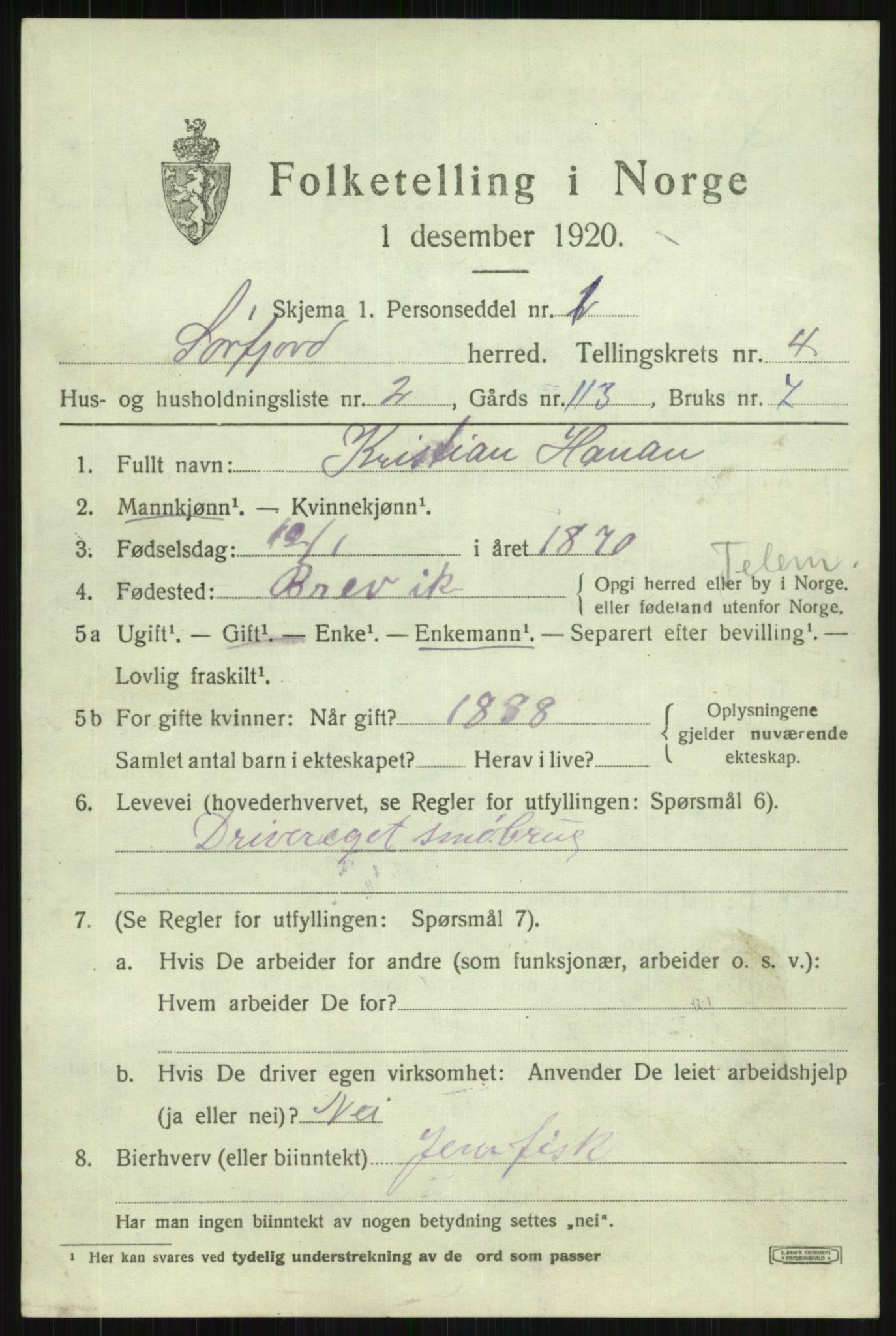 SATØ, 1920 census for Sørfjord, 1920, p. 1372