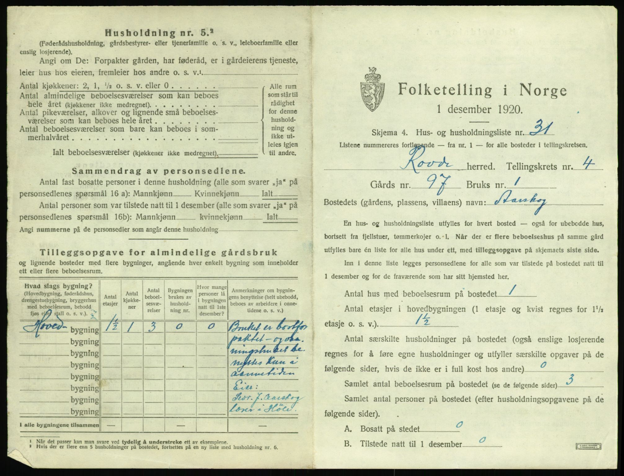 SAT, 1920 census for Rovde, 1920, p. 239