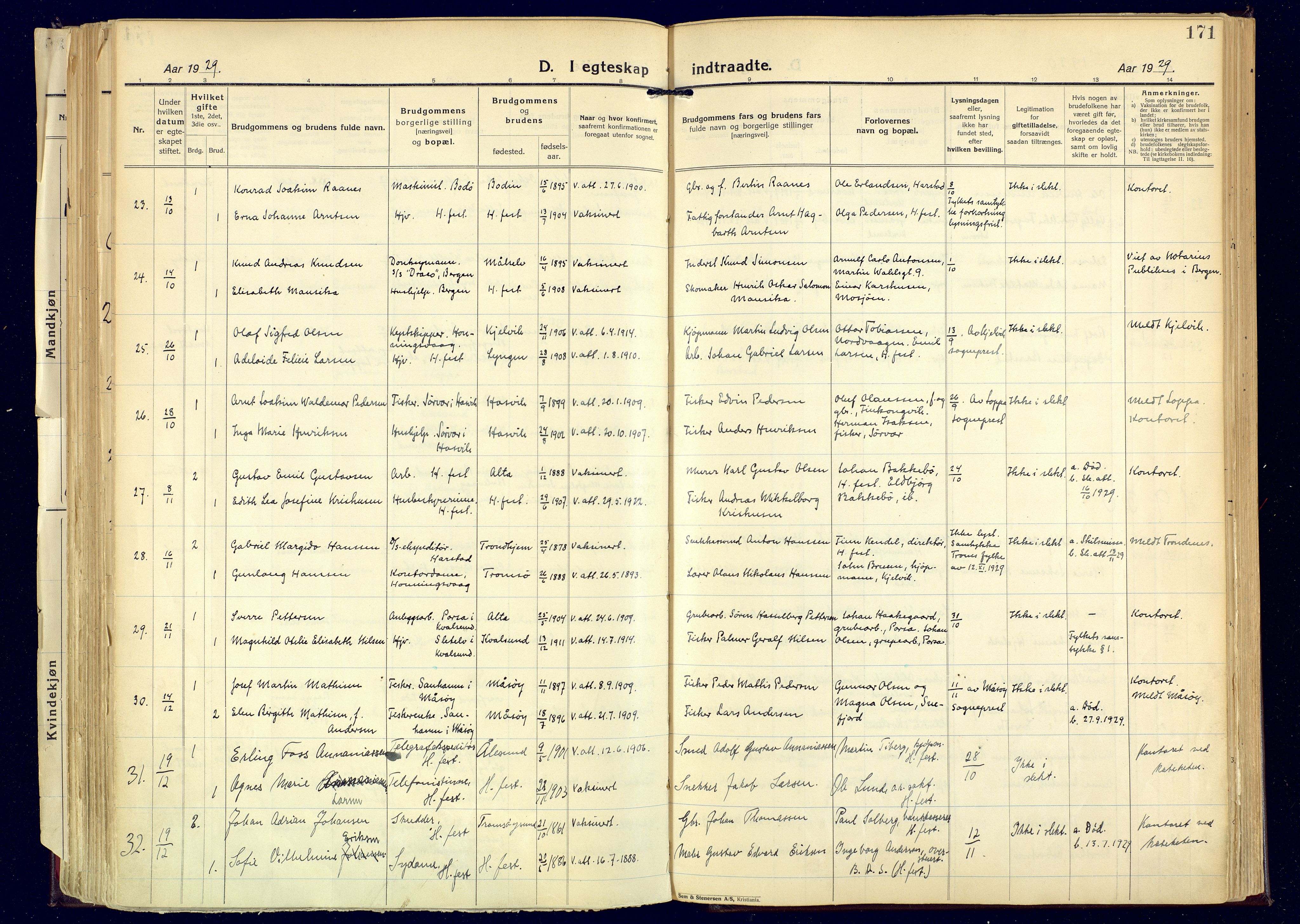 Hammerfest sokneprestkontor, AV/SATØ-S-1347/H/Ha/L0017.kirke: Parish register (official) no. 17, 1923-1933, p. 171