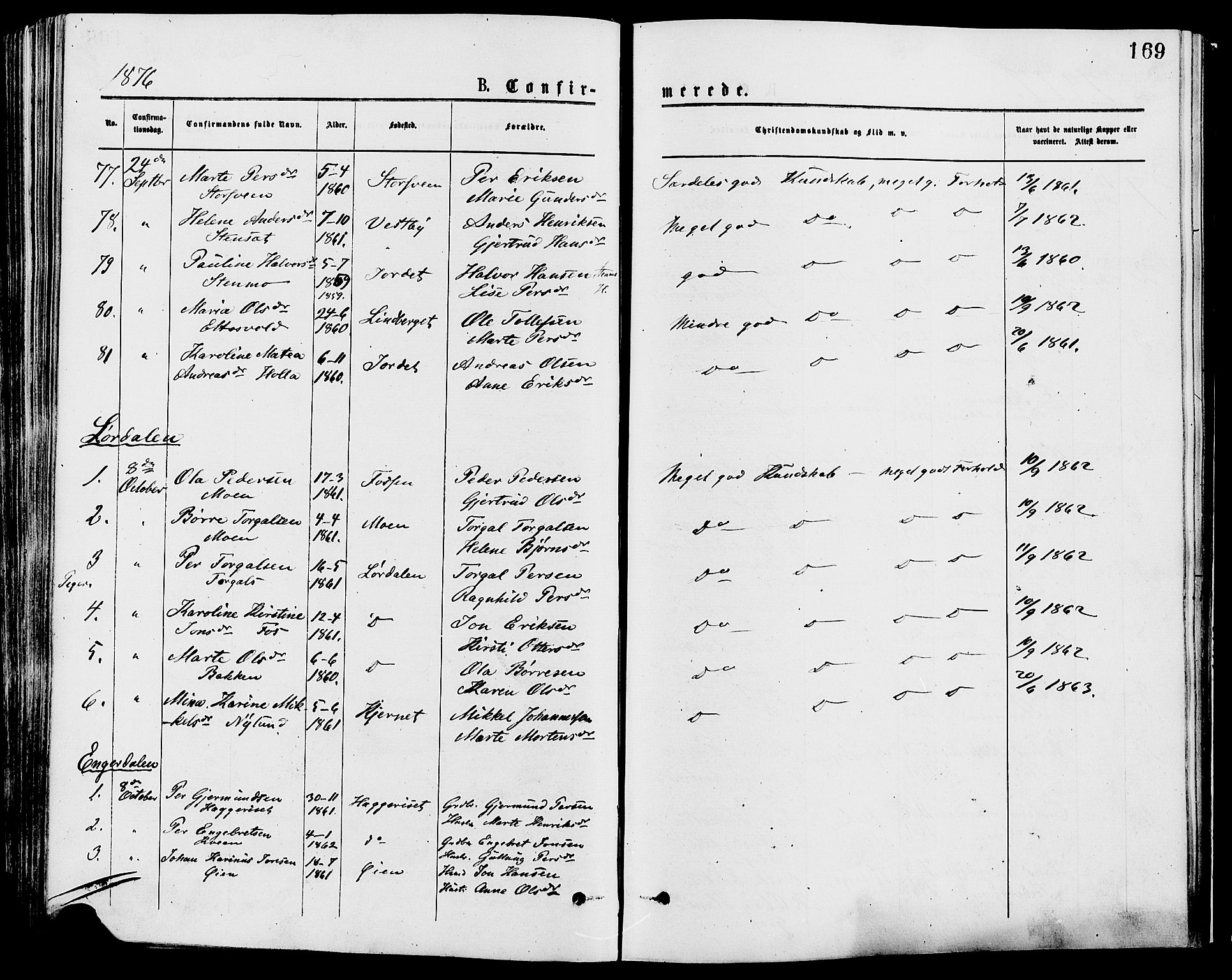 Trysil prestekontor, AV/SAH-PREST-046/H/Ha/Haa/L0007: Parish register (official) no. 7, 1874-1880, p. 169