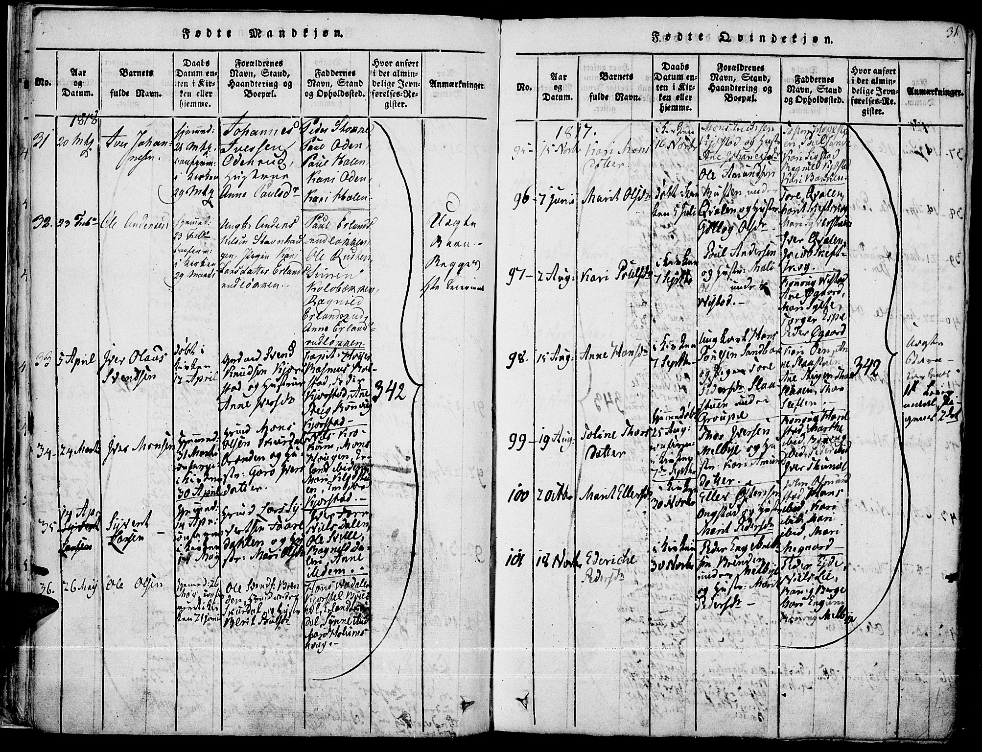 Fron prestekontor, SAH/PREST-078/H/Ha/Haa/L0002: Parish register (official) no. 2, 1816-1827, p. 31