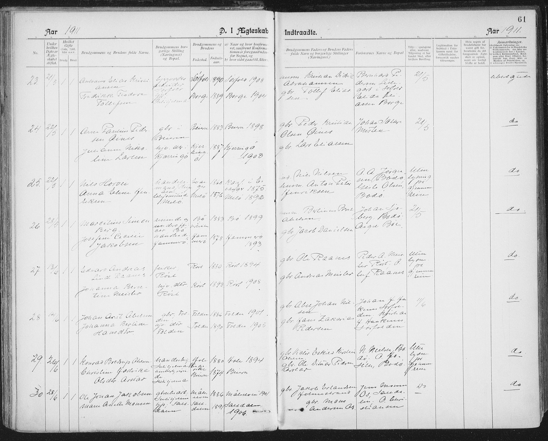 Ministerialprotokoller, klokkerbøker og fødselsregistre - Nordland, AV/SAT-A-1459/801/L0012: Parish register (official) no. 801A12, 1900-1916, p. 61