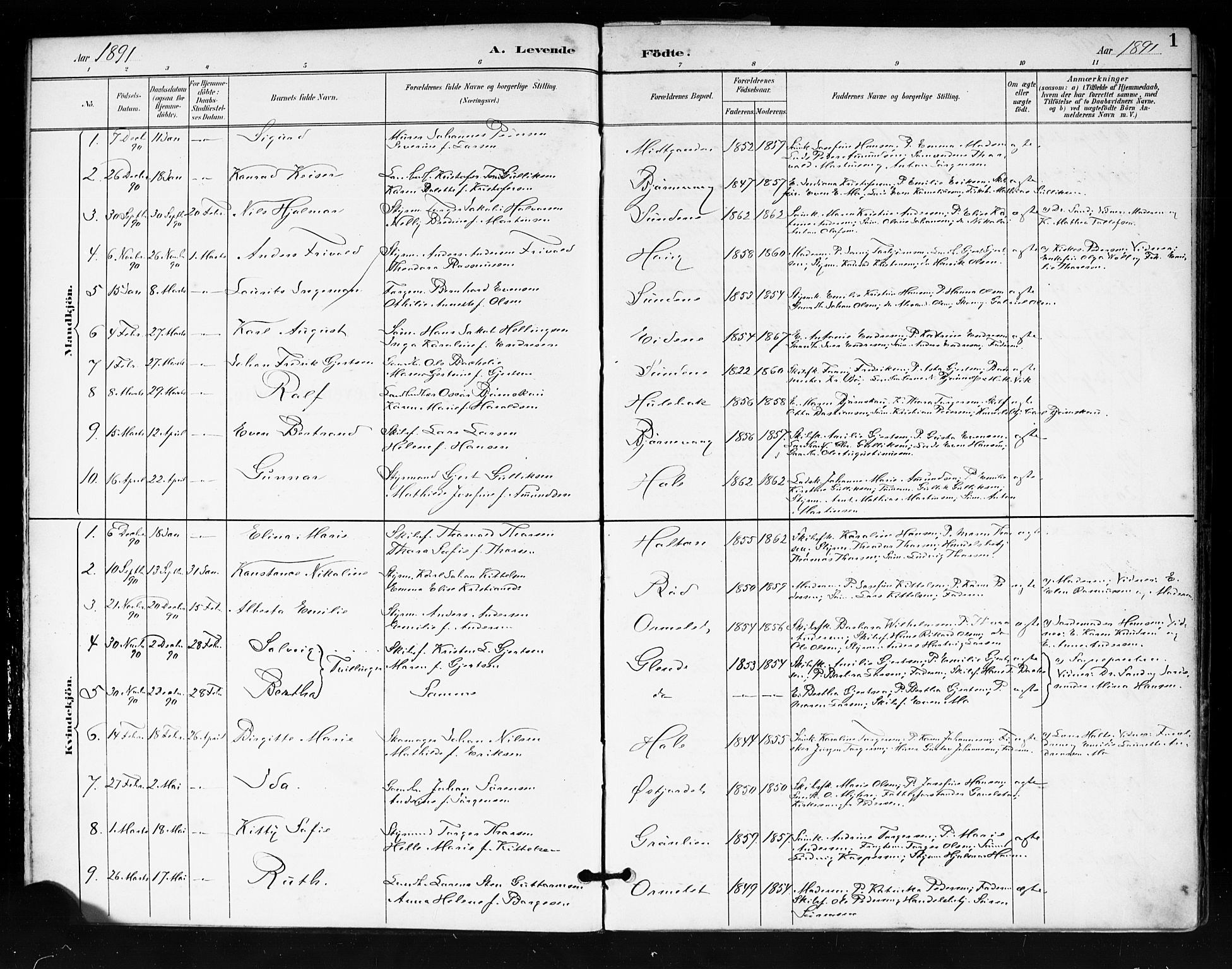 Tjøme kirkebøker, AV/SAKO-A-328/F/Fa/L0003: Parish register (official) no. I 3, 1891-1900, p. 1