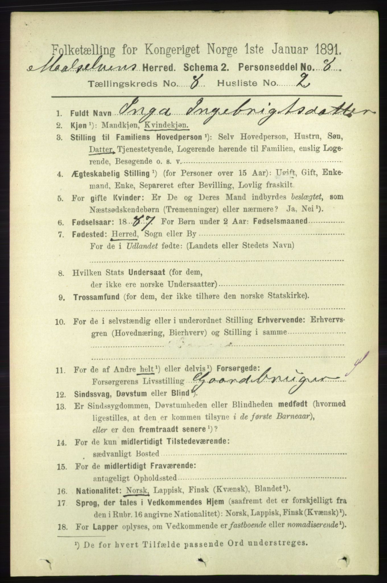 RA, 1891 census for 1924 Målselv, 1891, p. 2546
