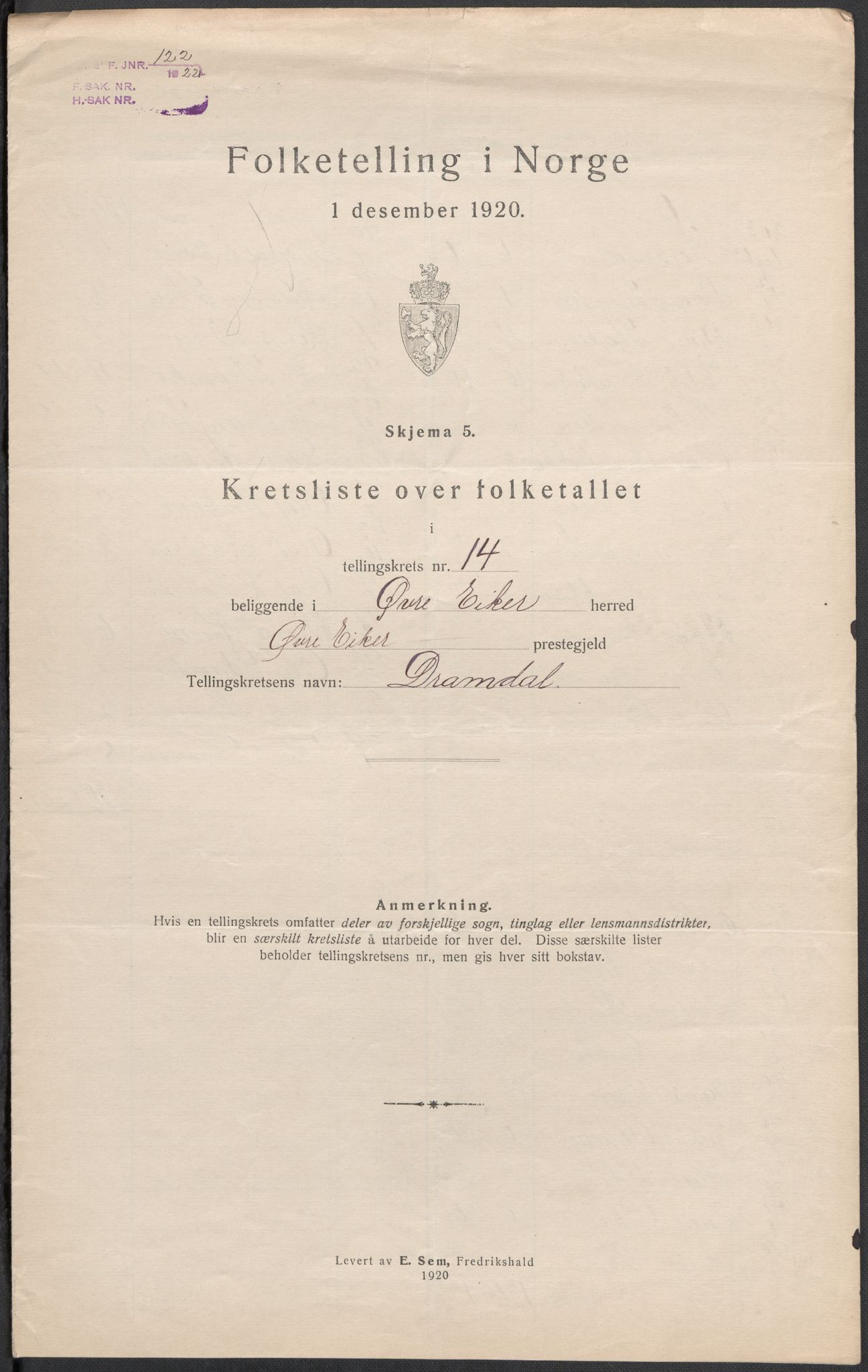 SAKO, 1920 census for Øvre Eiker, 1920, p. 58