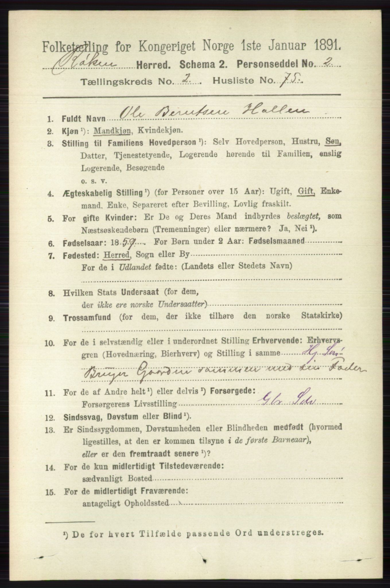 RA, 1891 census for 0627 Røyken, 1891, p. 1087