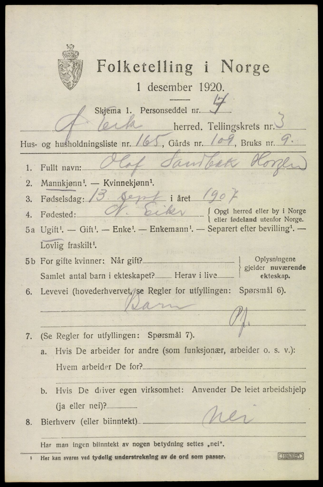 SAKO, 1920 census for Øvre Eiker, 1920, p. 9798