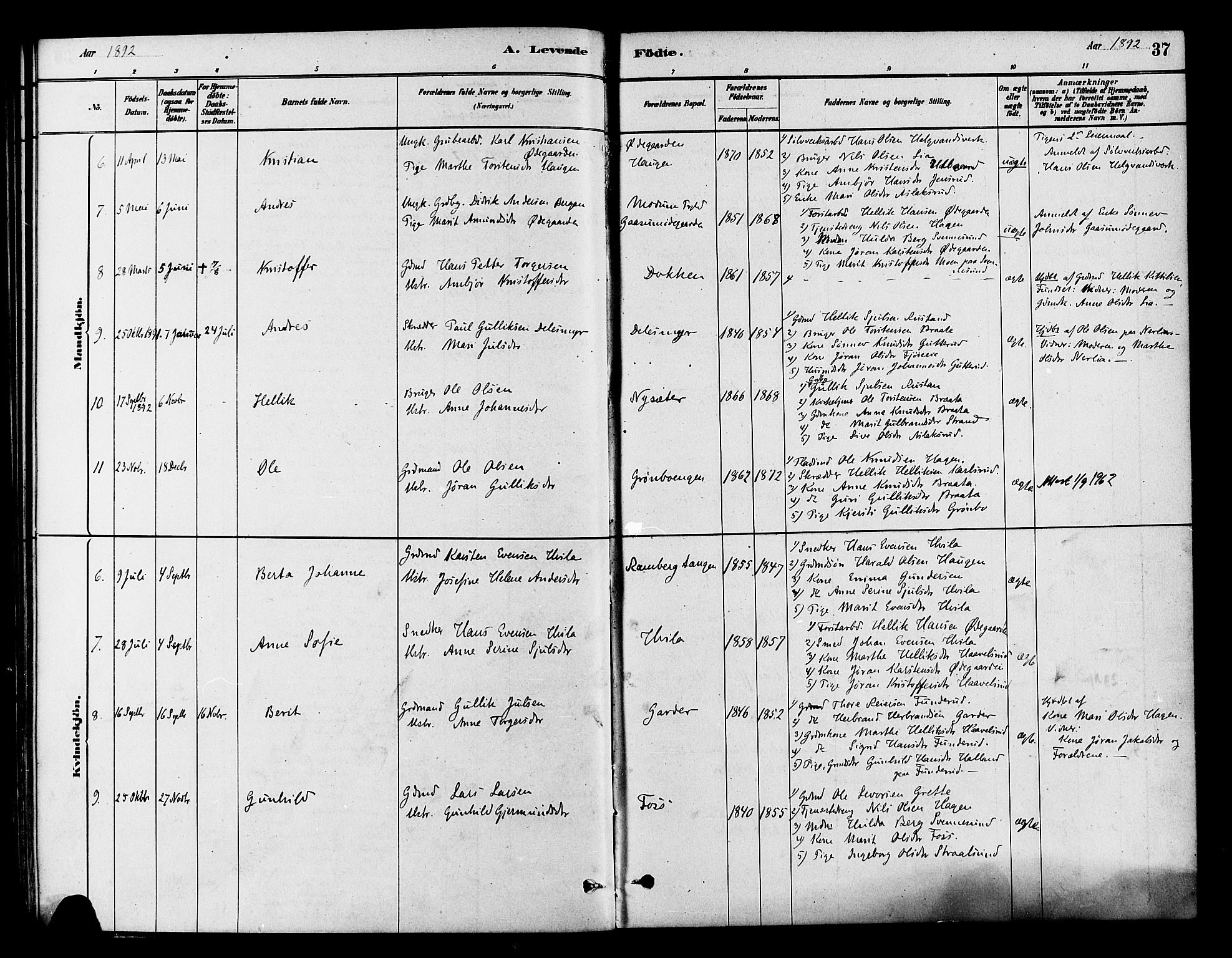 Flesberg kirkebøker, AV/SAKO-A-18/F/Fb/L0001: Parish register (official) no. II 1, 1879-1907, p. 37