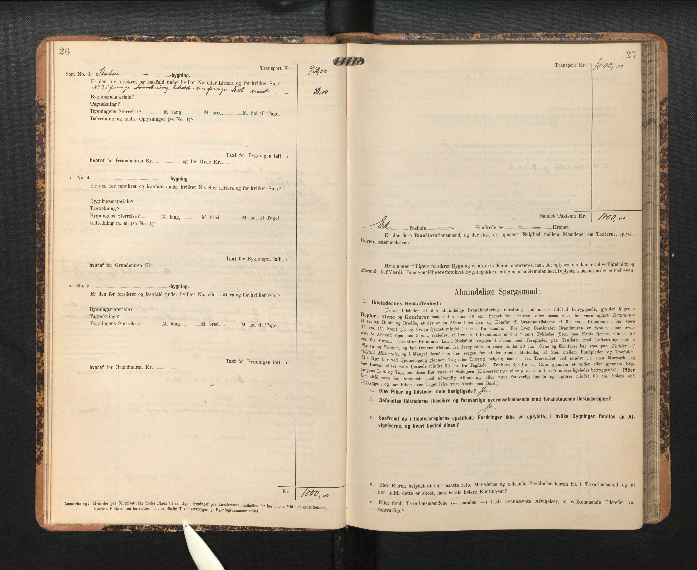 Lensmannen i Jostedal, SAB/A-28601/0012/L0004: Branntakstprotokoll, skjematakst, 1906-1919, p. 26-27