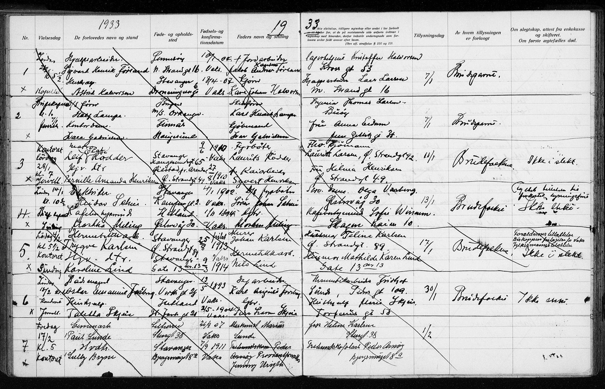Domkirken sokneprestkontor, SAST/A-101812/001/70/705BA/L0007: Banns register no. 705.BA.7, 1924-1936