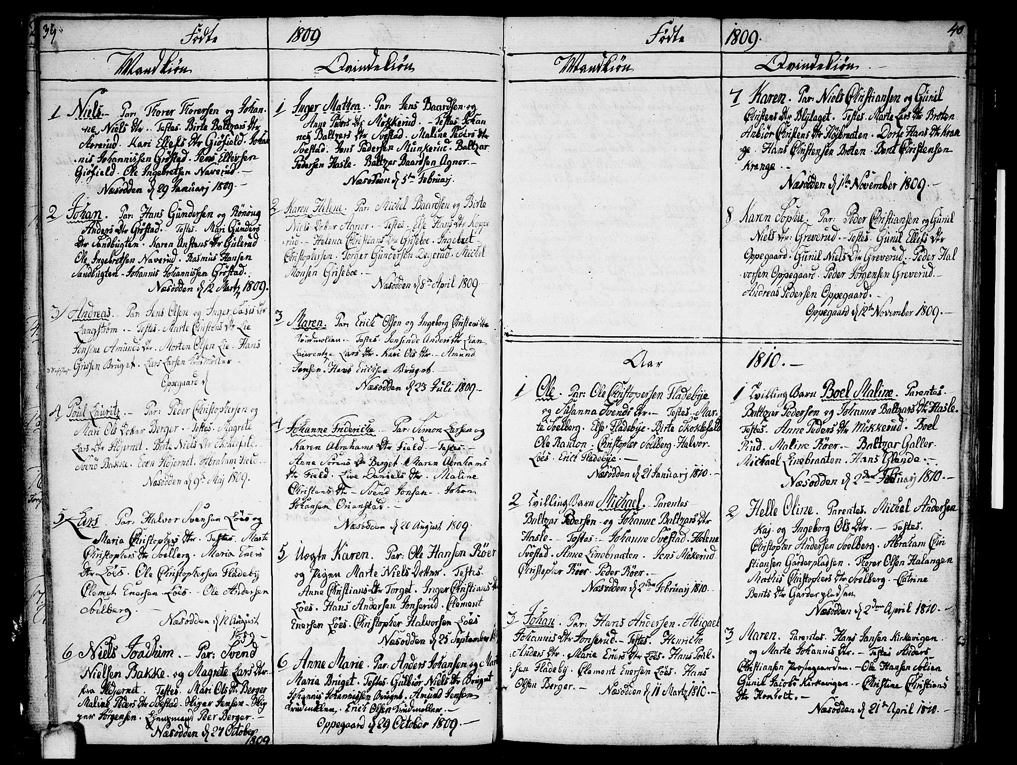 Nesodden prestekontor Kirkebøker, SAO/A-10013/F/Fa/L0005: Parish register (official) no. I 5, 1793-1814, p. 39-40