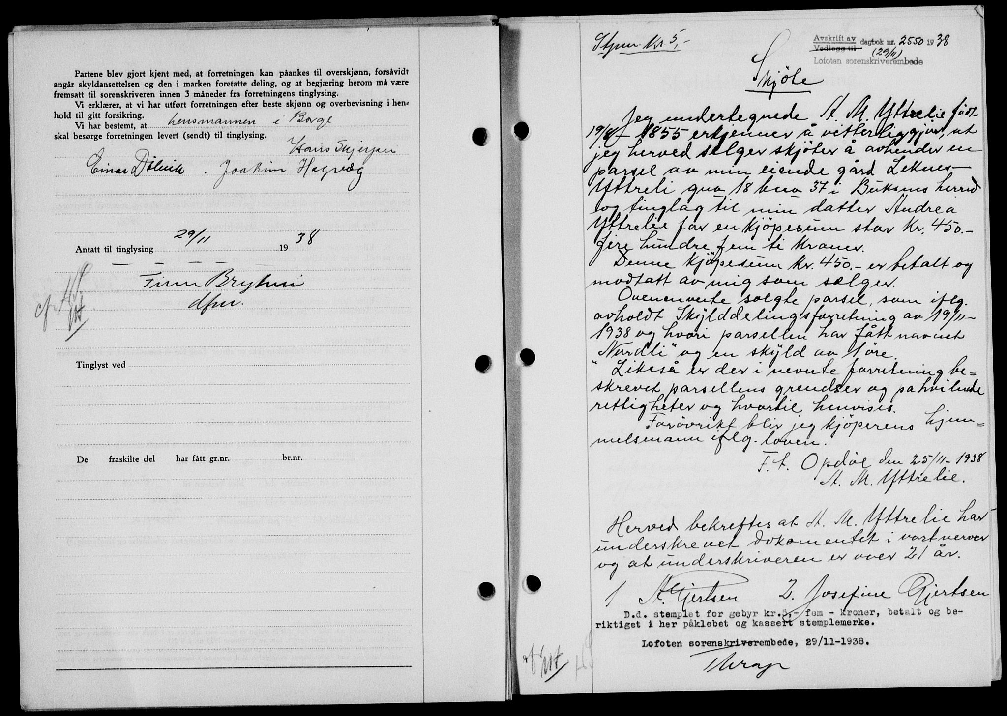 Lofoten sorenskriveri, SAT/A-0017/1/2/2C/L0004a: Mortgage book no. 4a, 1938-1938, Diary no: : 2550/1938