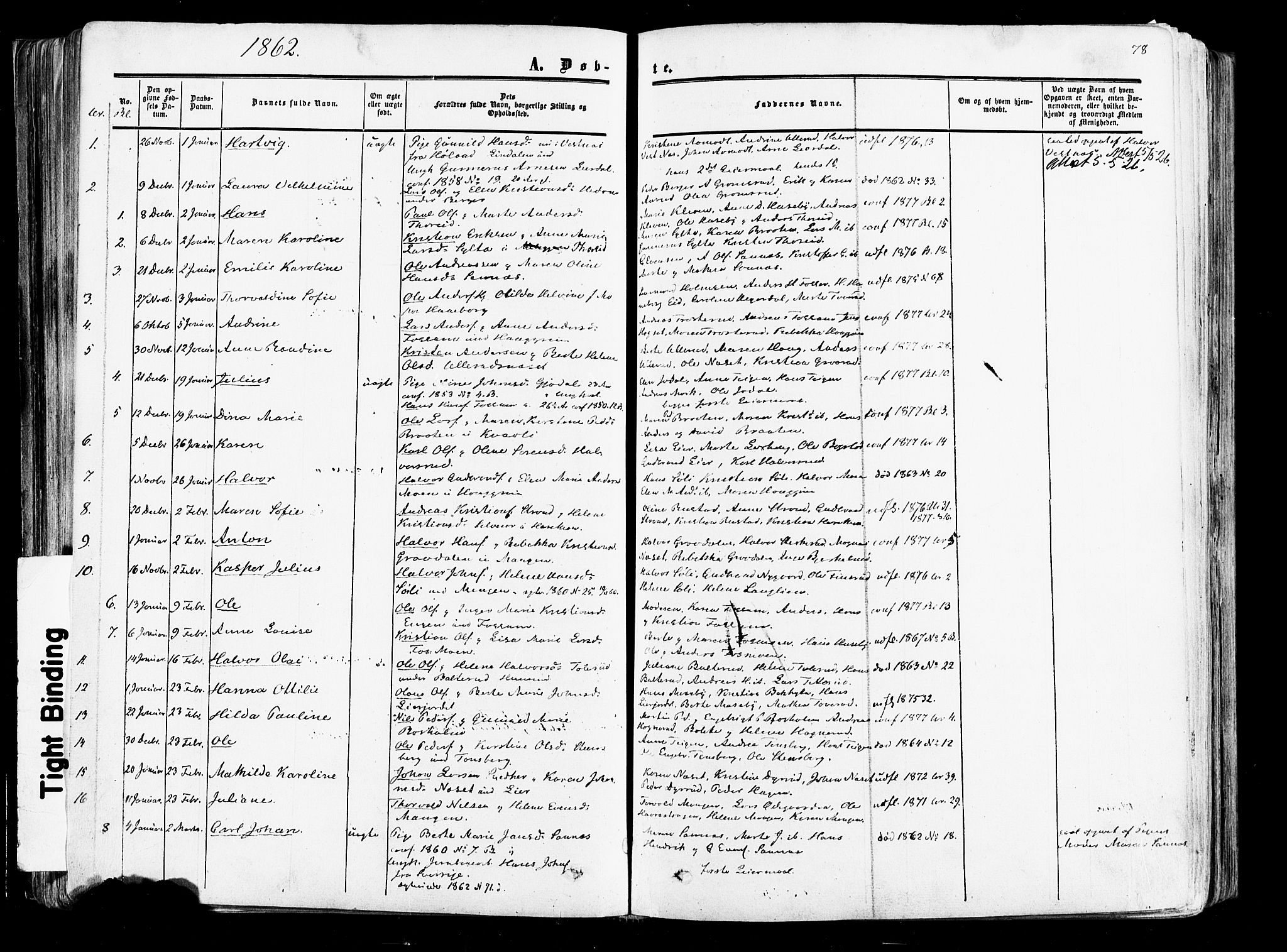 Aurskog prestekontor Kirkebøker, SAO/A-10304a/F/Fa/L0007: Parish register (official) no. I 7, 1854-1877, p. 78