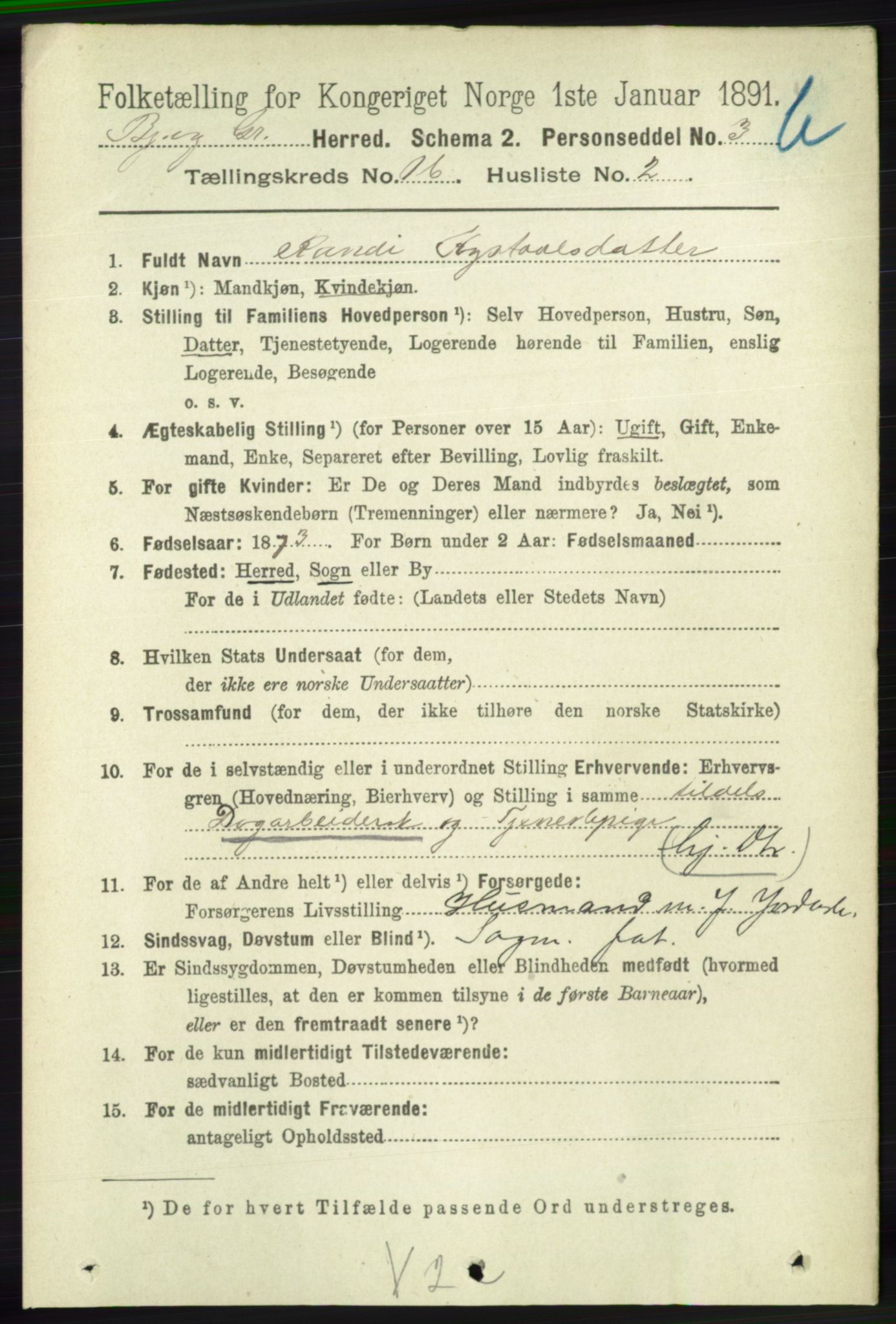 RA, 1891 census for 1024 Bjelland og Grindheim, 1891, p. 782