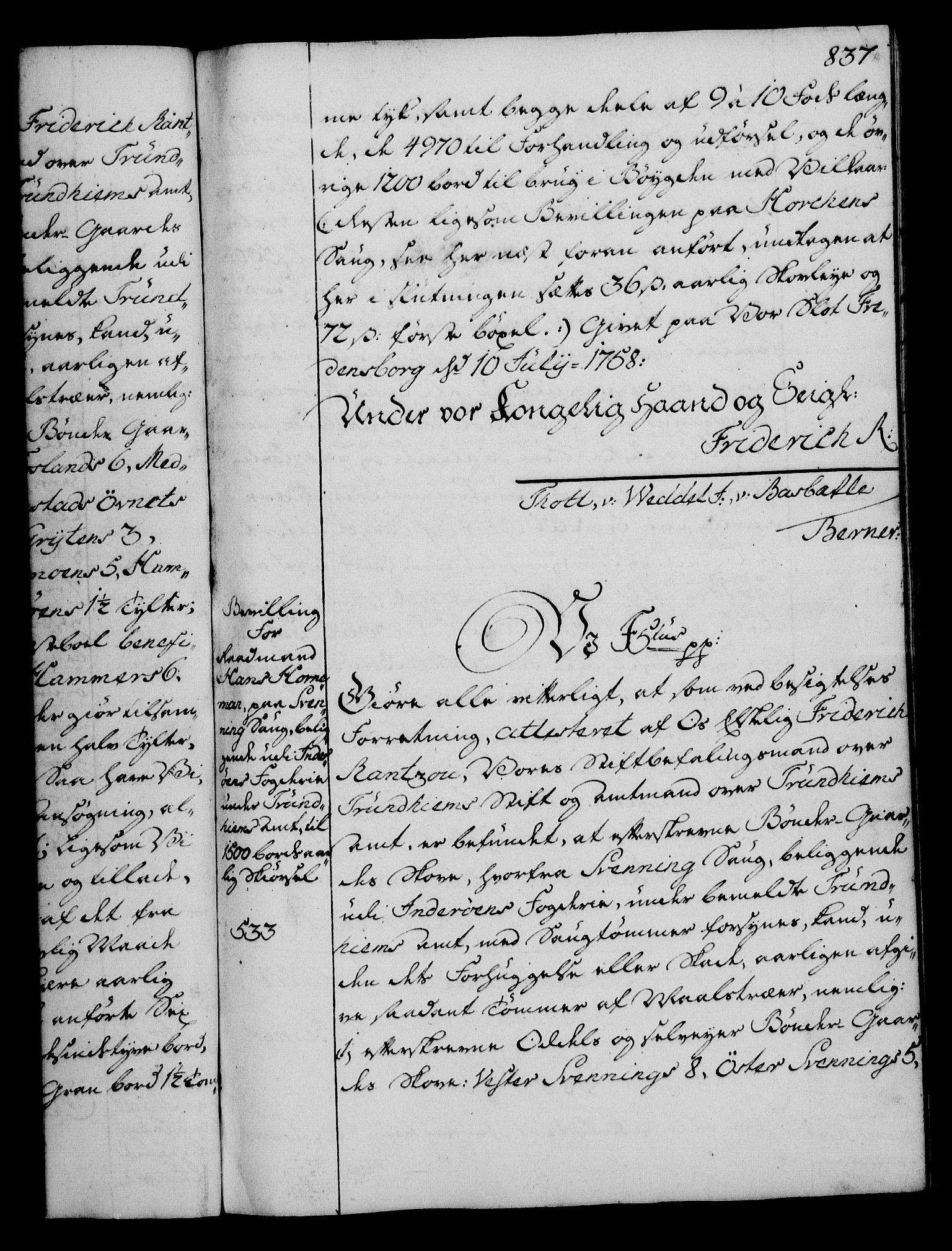Rentekammeret, Kammerkanselliet, RA/EA-3111/G/Gg/Gga/L0006: Norsk ekspedisjonsprotokoll med register (merket RK 53.6), 1749-1759, p. 837