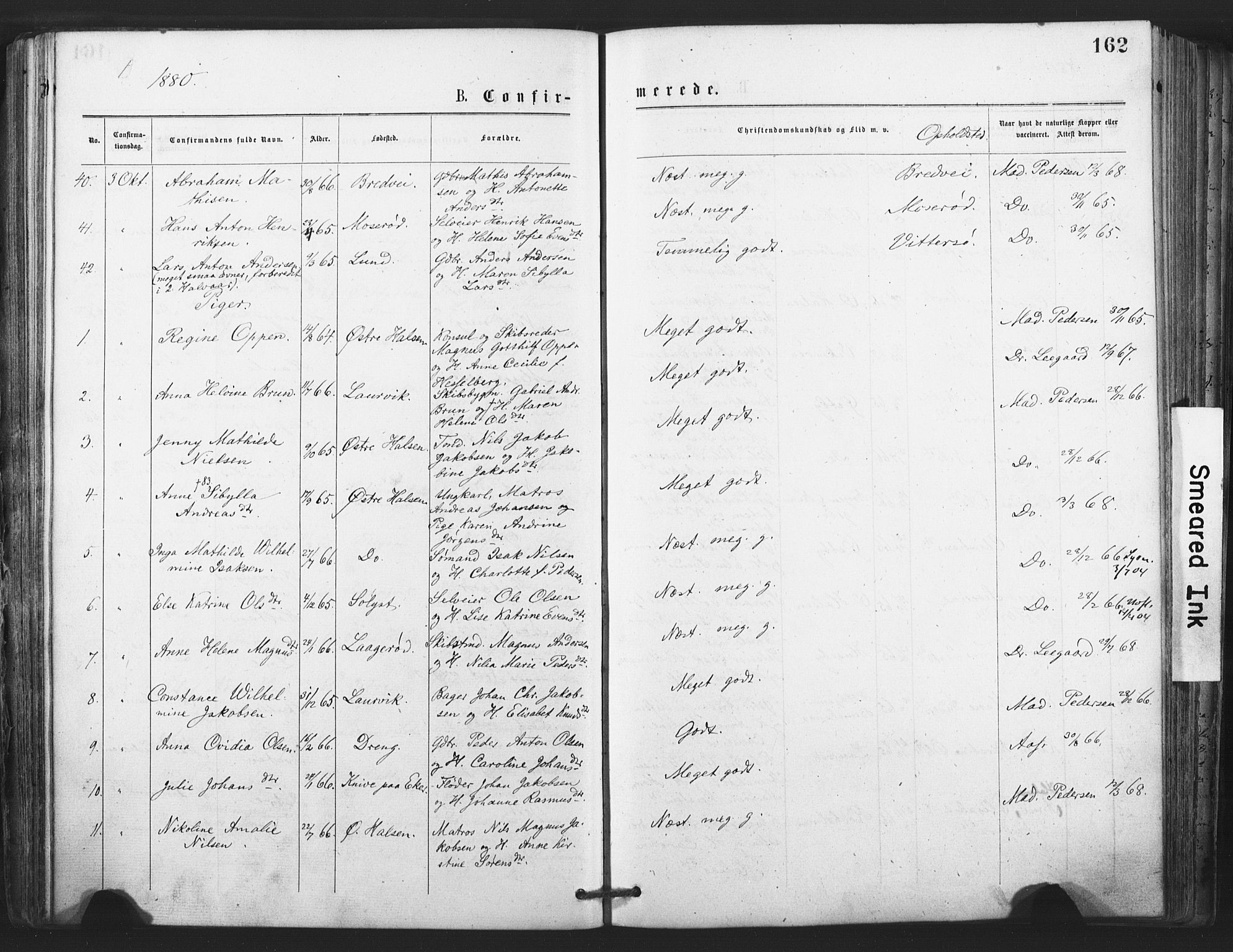 Tjølling kirkebøker, SAKO/A-60/F/Fa/L0008: Parish register (official) no. 8, 1877-1886, p. 162
