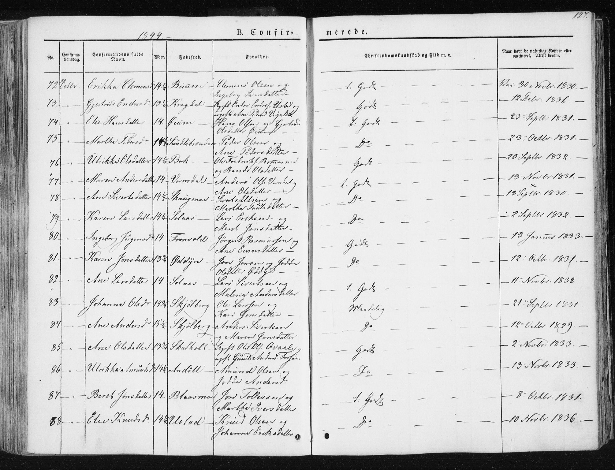 Ministerialprotokoller, klokkerbøker og fødselsregistre - Sør-Trøndelag, AV/SAT-A-1456/668/L0805: Parish register (official) no. 668A05, 1840-1853, p. 127