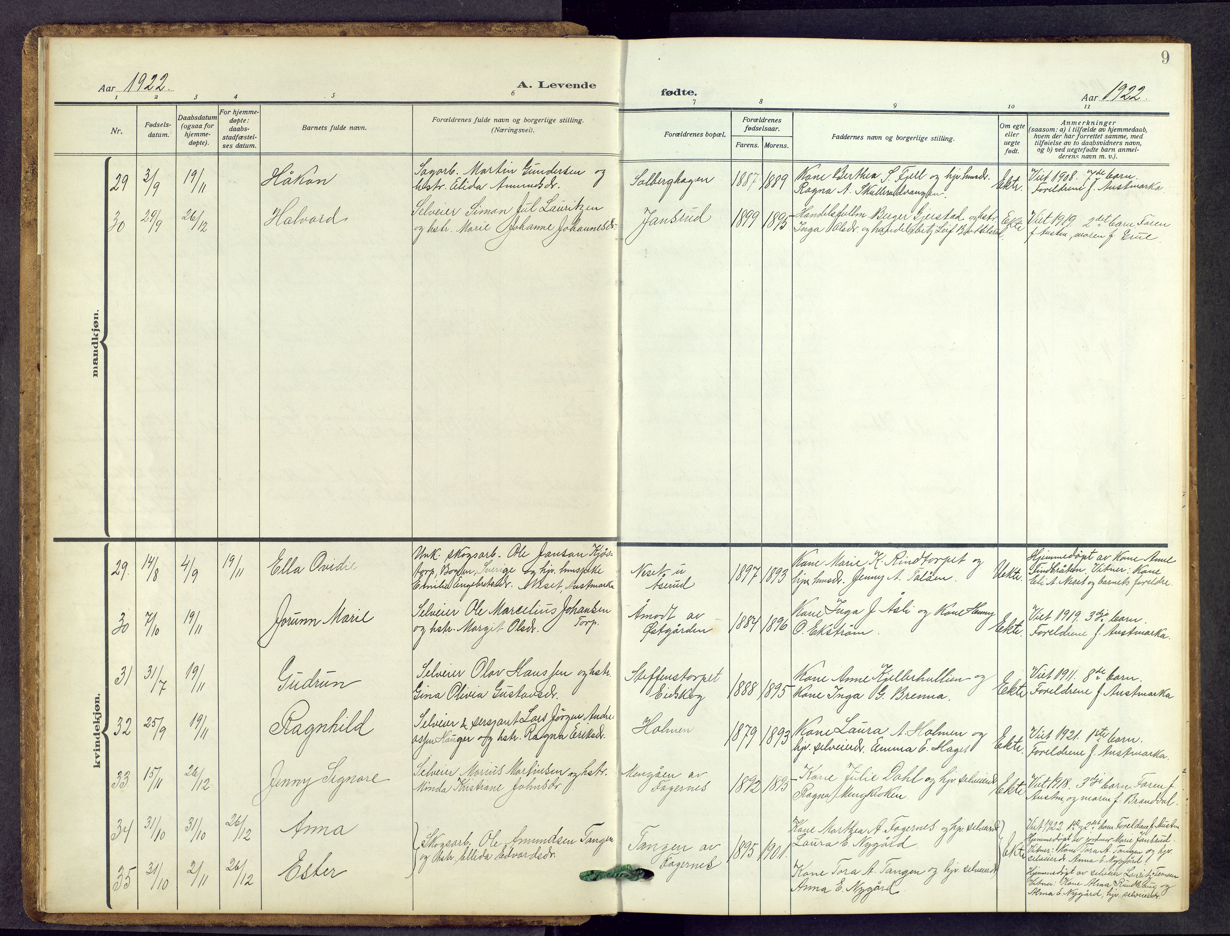 Vinger prestekontor, SAH/PREST-024/H/Ha/Hab/L0006: Parish register (copy) no. 6, 1921-1973, p. 9