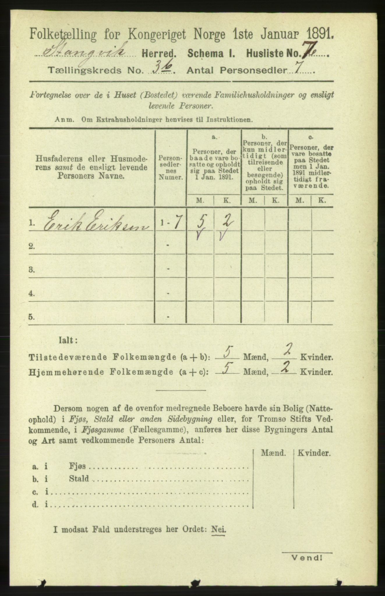 RA, 1891 census for 1564 Stangvik, 1891, p. 1443