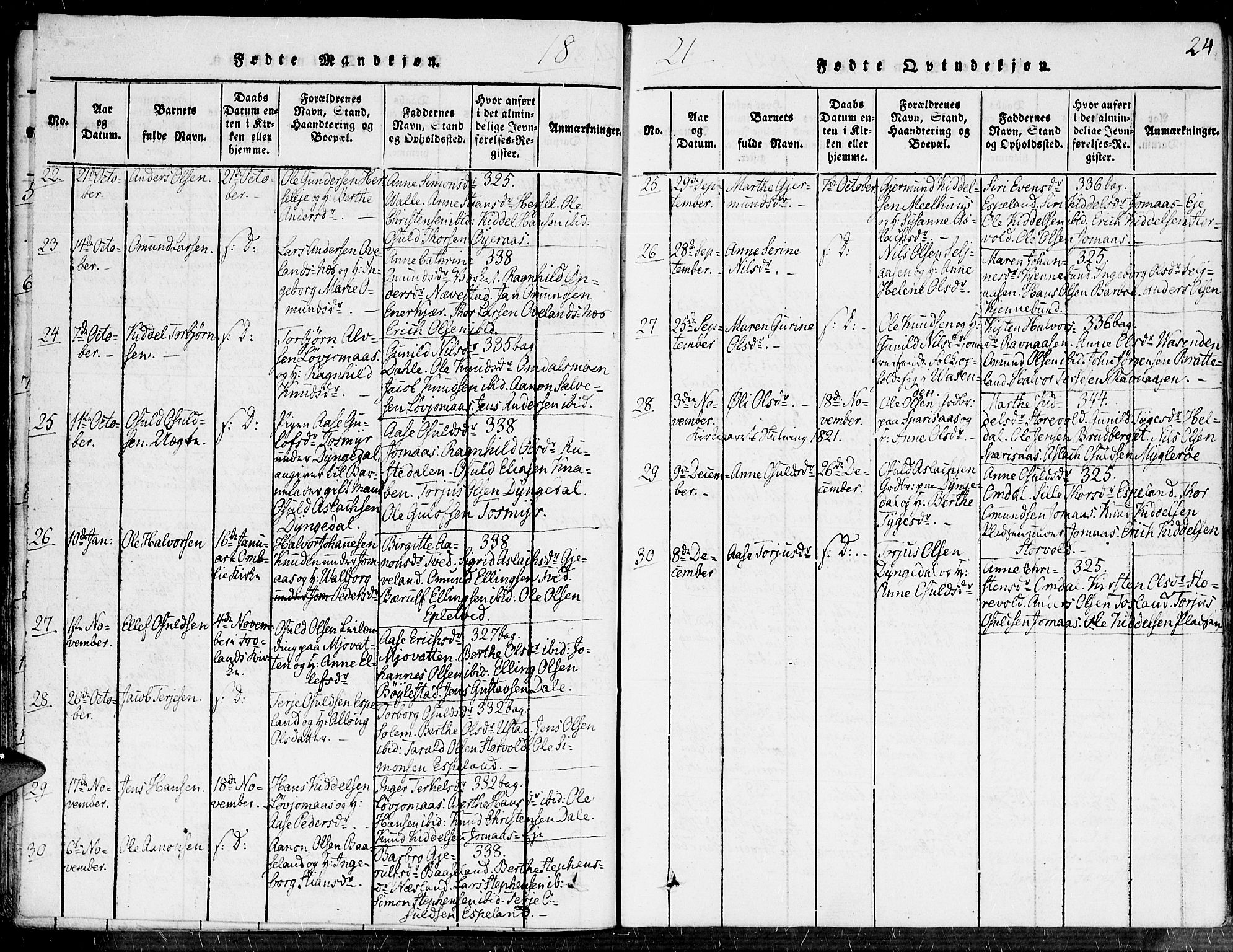 Fjære sokneprestkontor, SAK/1111-0011/F/Fa/L0001: Parish register (official) no. A 1 /2, 1816-1826, p. 24