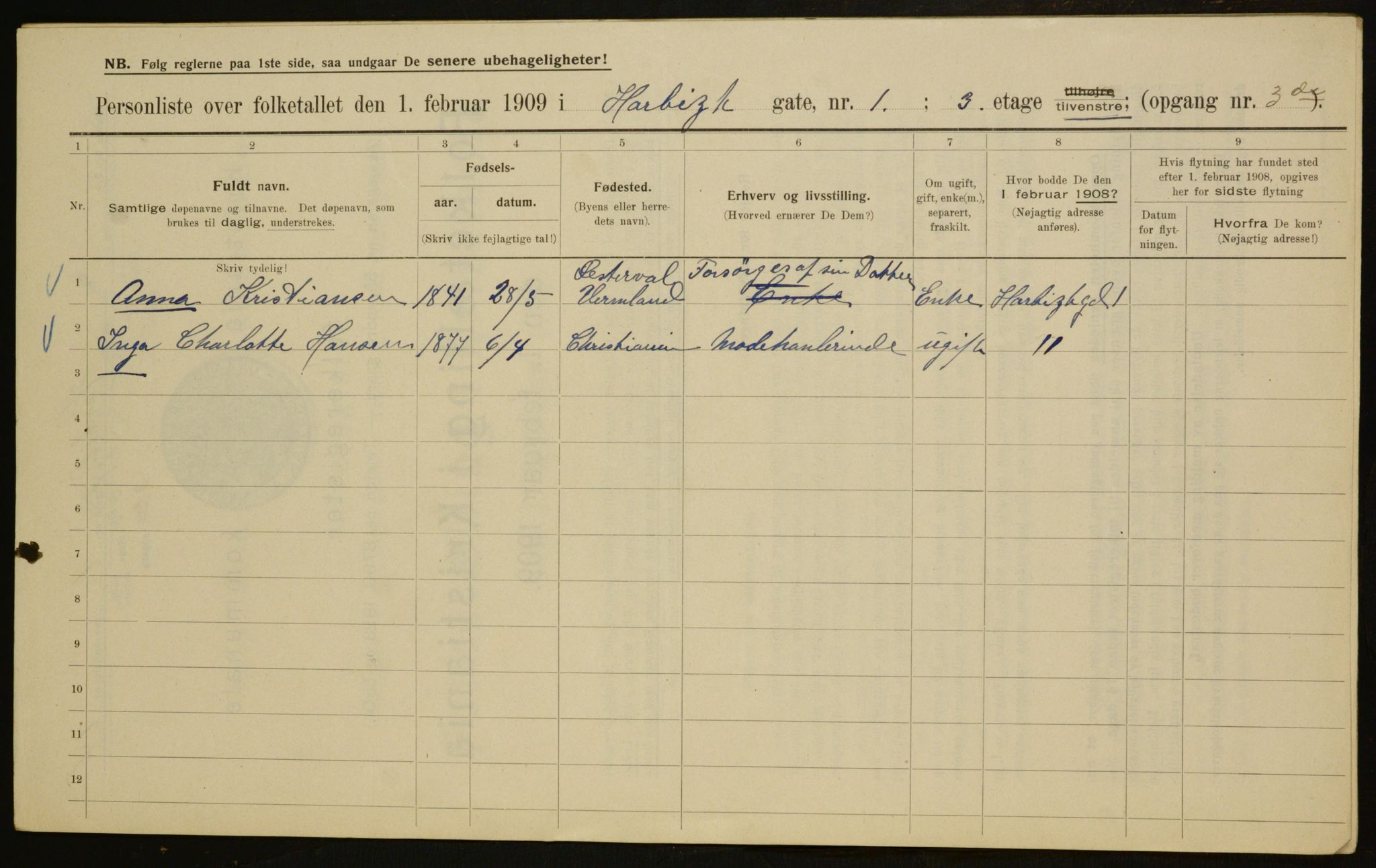 OBA, Municipal Census 1909 for Kristiania, 1909, p. 73289