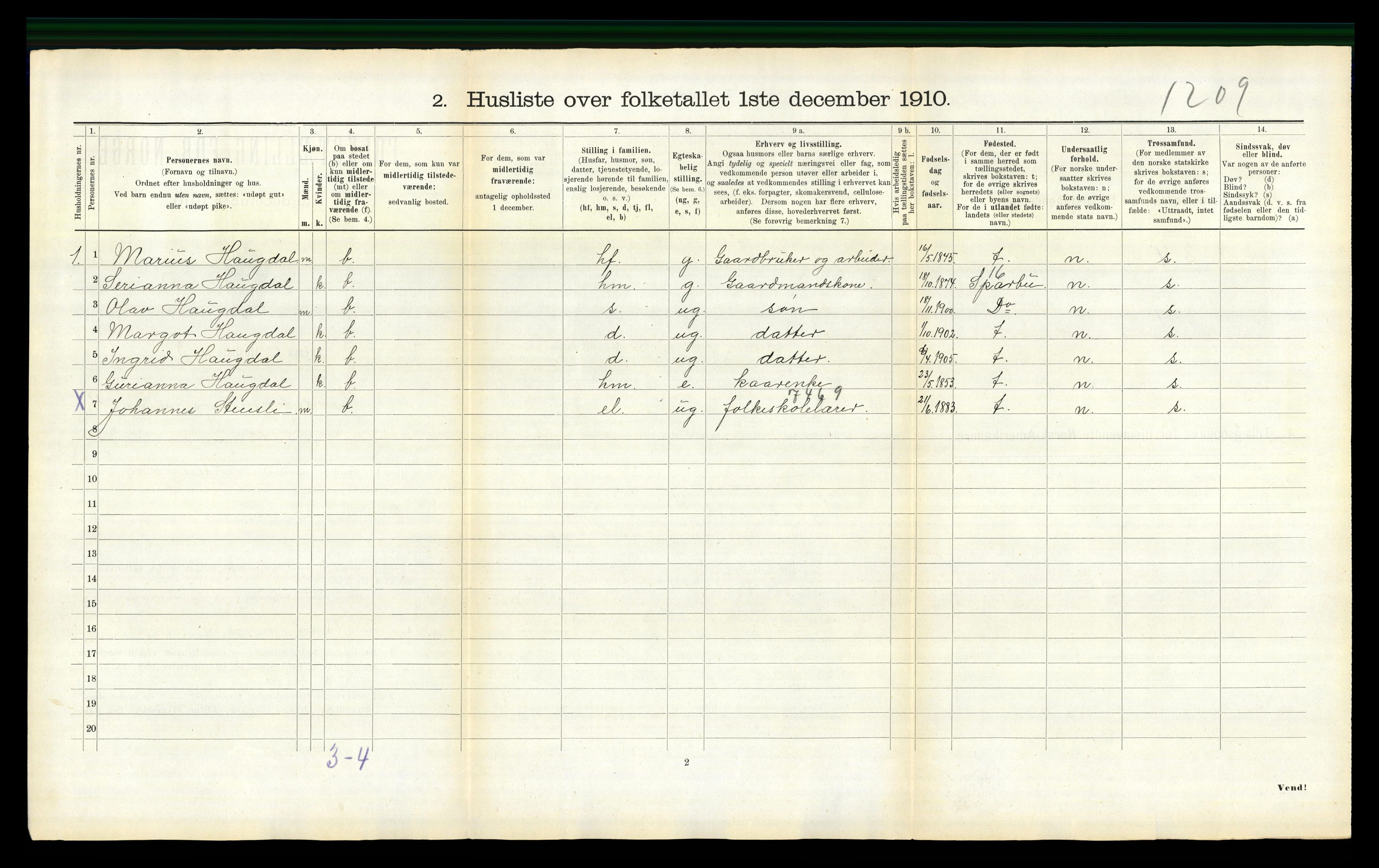 RA, 1910 census for Verdal, 1910, p. 841