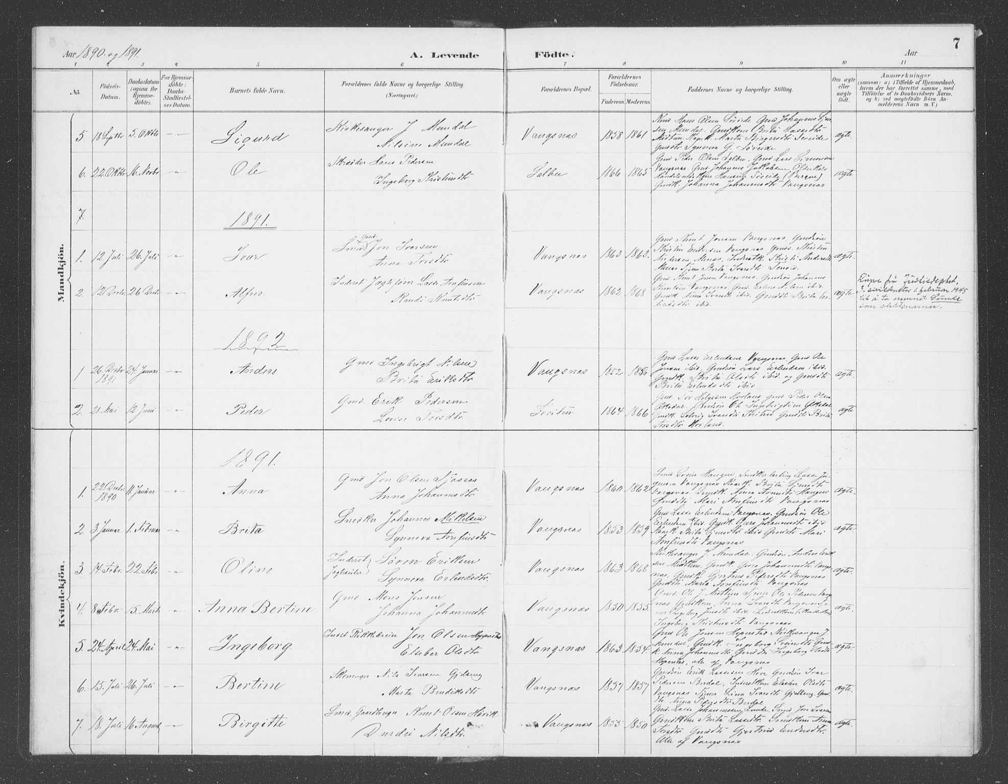 Balestrand sokneprestembete, AV/SAB-A-79601/H/Haa/Haae/L0001: Parish register (official) no. E  1, 1889-1909, p. 7