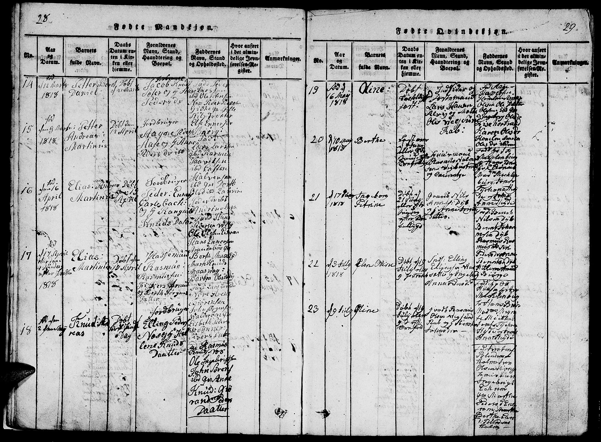 Ministerialprotokoller, klokkerbøker og fødselsregistre - Møre og Romsdal, AV/SAT-A-1454/528/L0423: Parish register (copy) no. 528C04, 1816-1827, p. 28-29