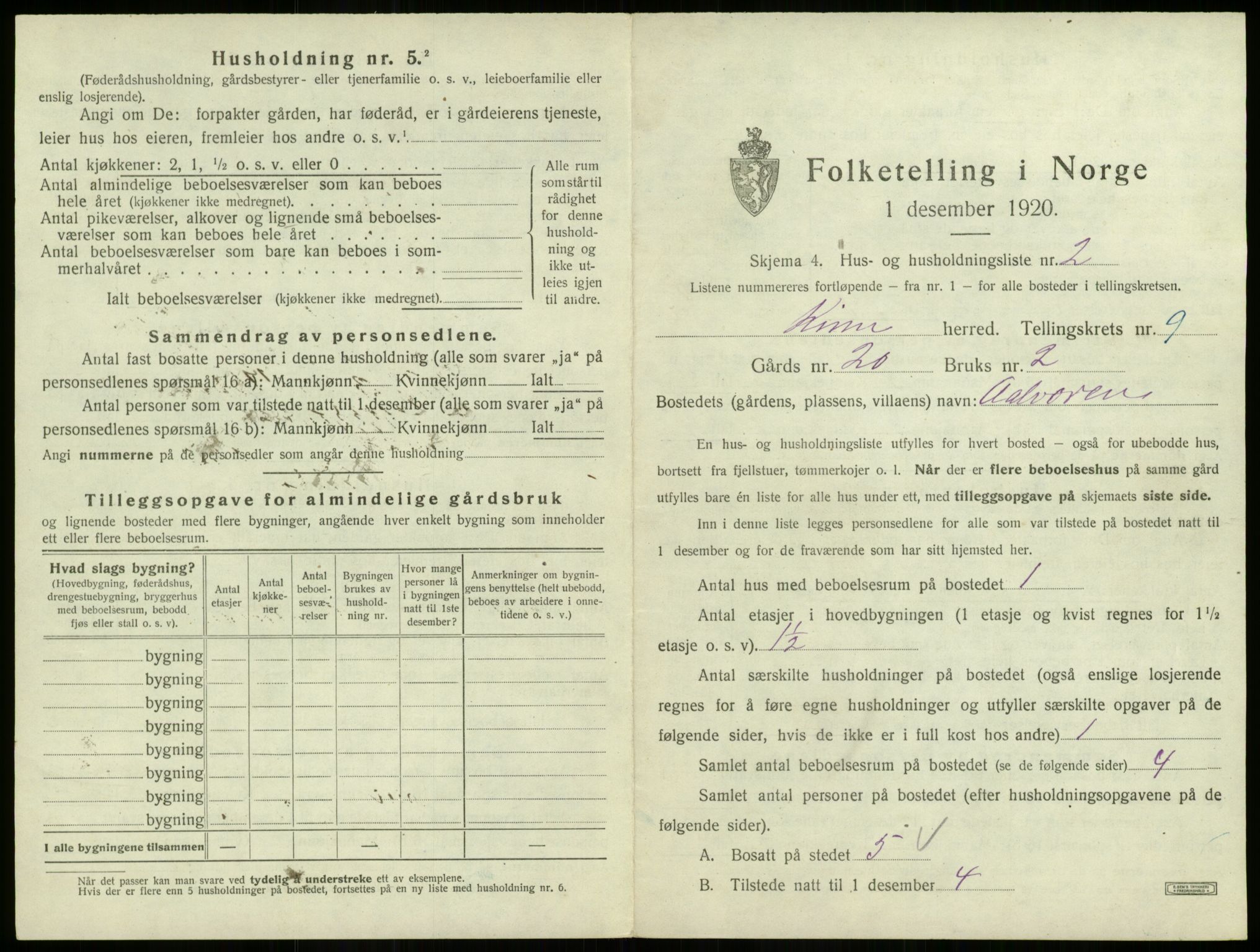 SAB, 1920 census for Kinn, 1920, p. 342