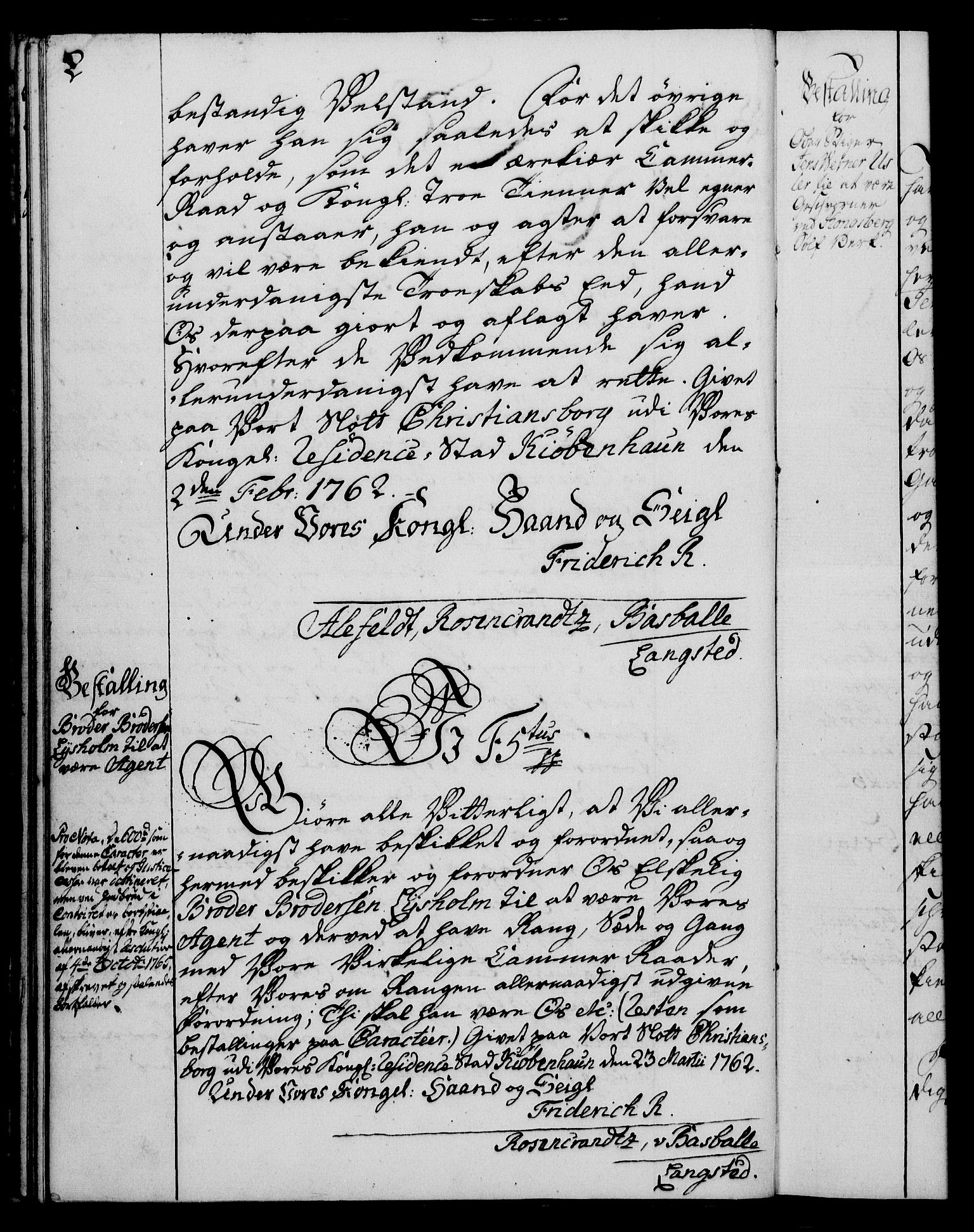 Rentekammeret, Kammerkanselliet, RA/EA-3111/G/Gg/Gge/L0004: Norsk bestallingsprotokoll med register (merket RK 53.28), 1762-1771, p. 2