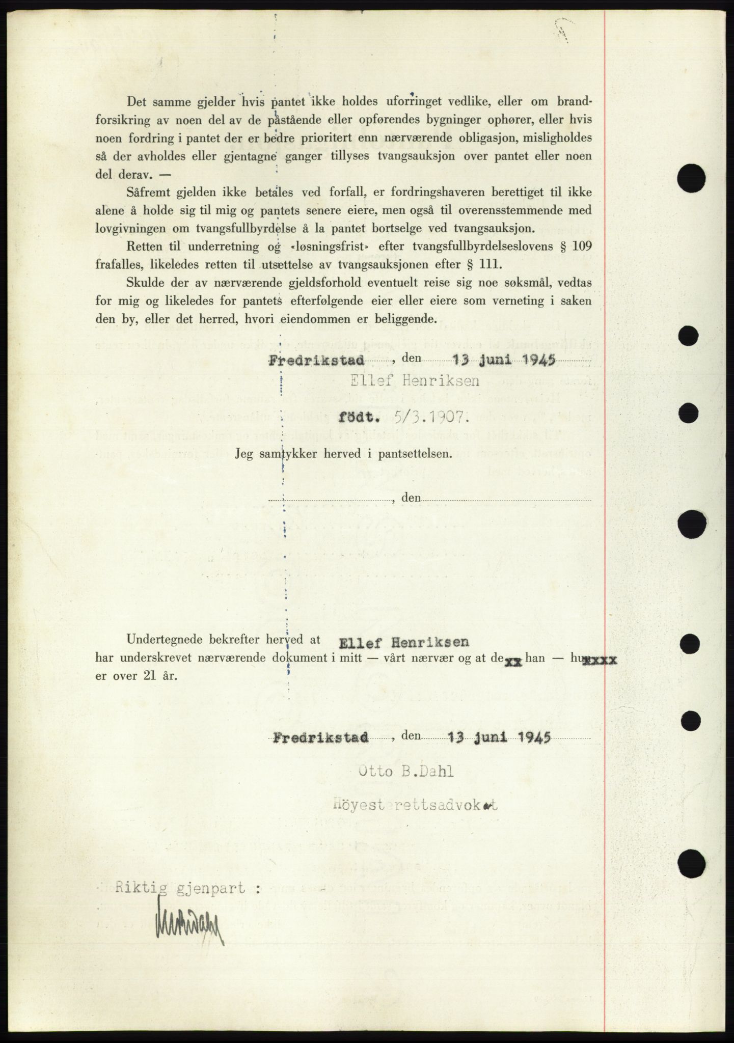 Onsøy sorenskriveri, SAO/A-10474/G/Ga/Gac/L0004: Mortgage book no. B4, 1944-1946, Diary no: : 1058/1945