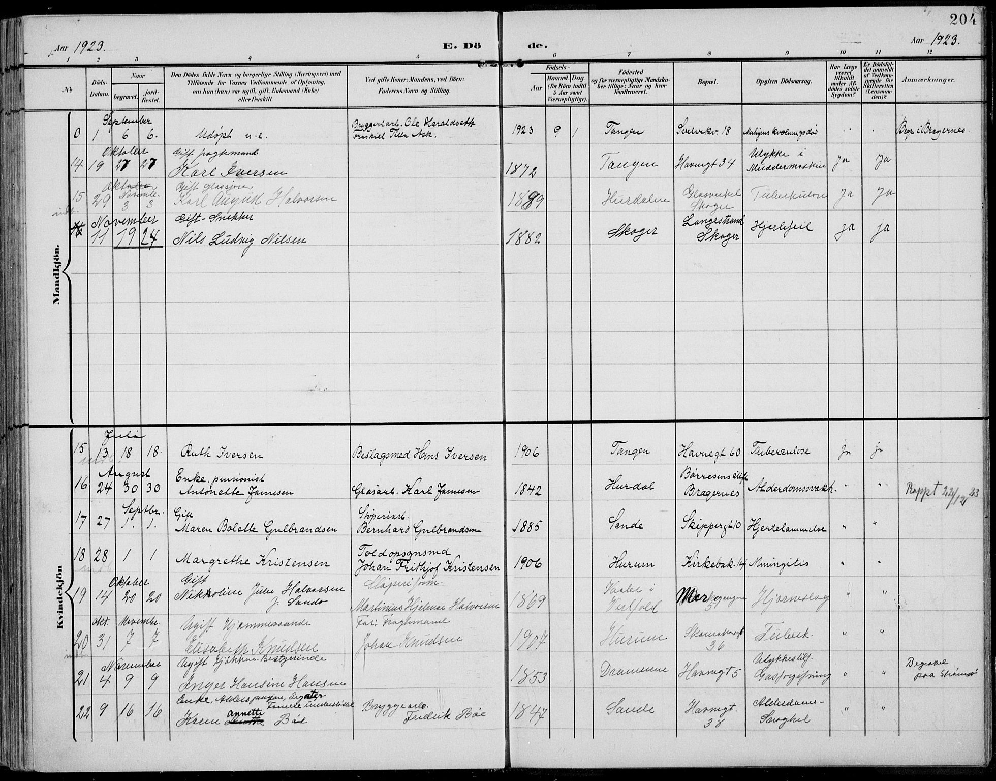 Strømsø kirkebøker, AV/SAKO-A-246/F/Fb/L0008: Parish register (official) no. II 8, 1902-1933, p. 204