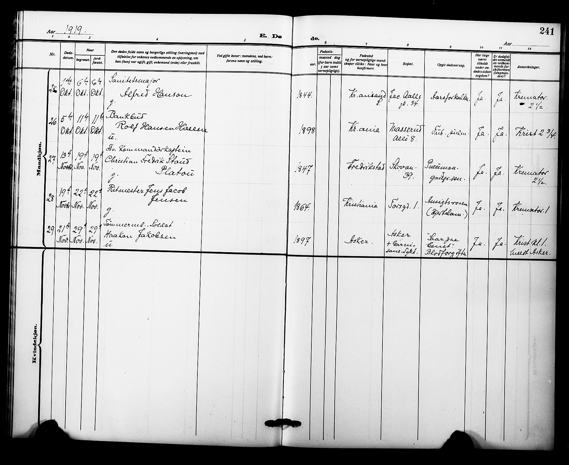 Garnisonsmenigheten Kirkebøker, AV/SAO-A-10846/F/Fa/L0015: Parish register (official) no. 15, 1915-1921, p. 241